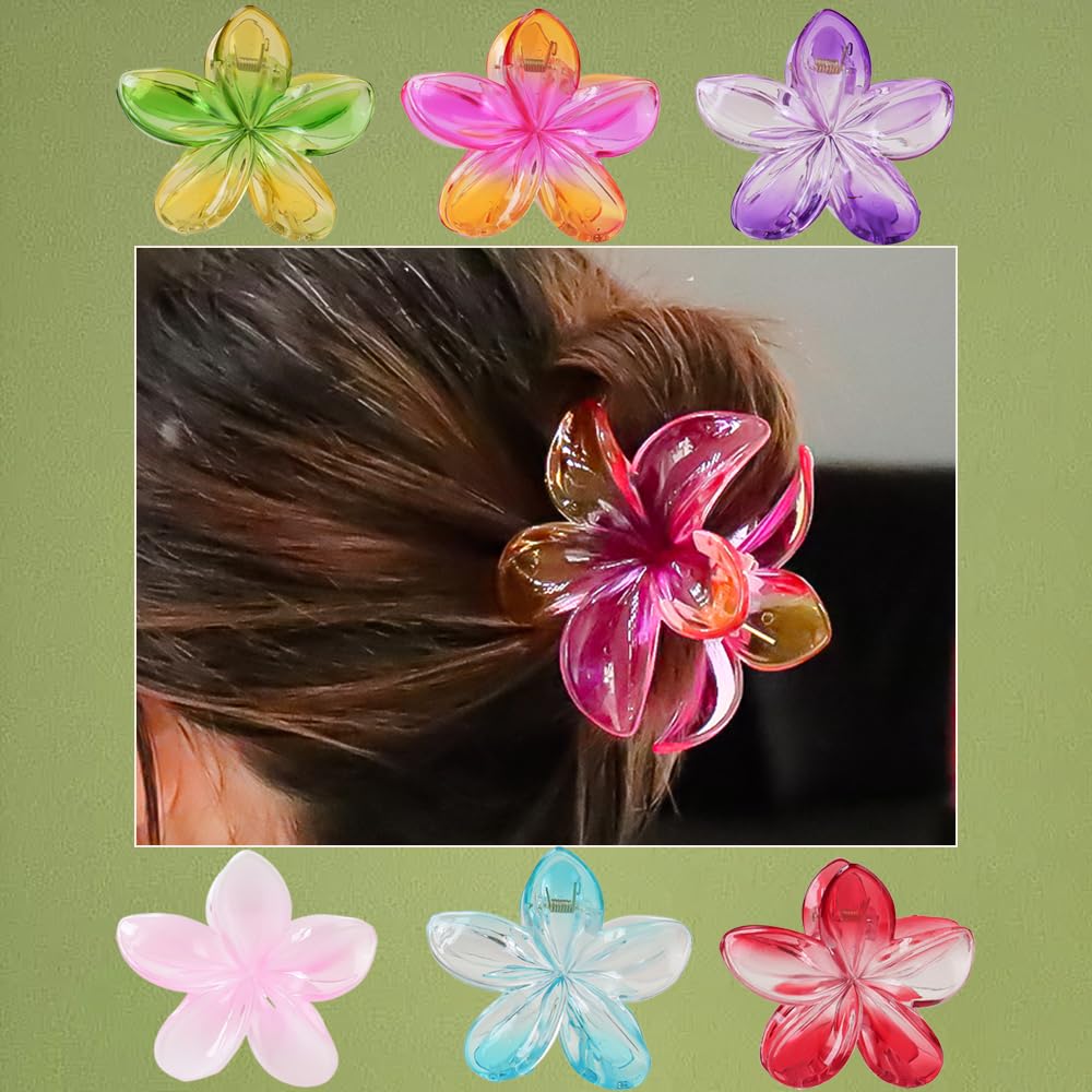 Wachll Flower Hair Claw Clips-6Pcs For Thick Hair,Strong Hold Nonslip,Hawaiian,Cute Large Gradient Hair Clips,Banana Clip For Th