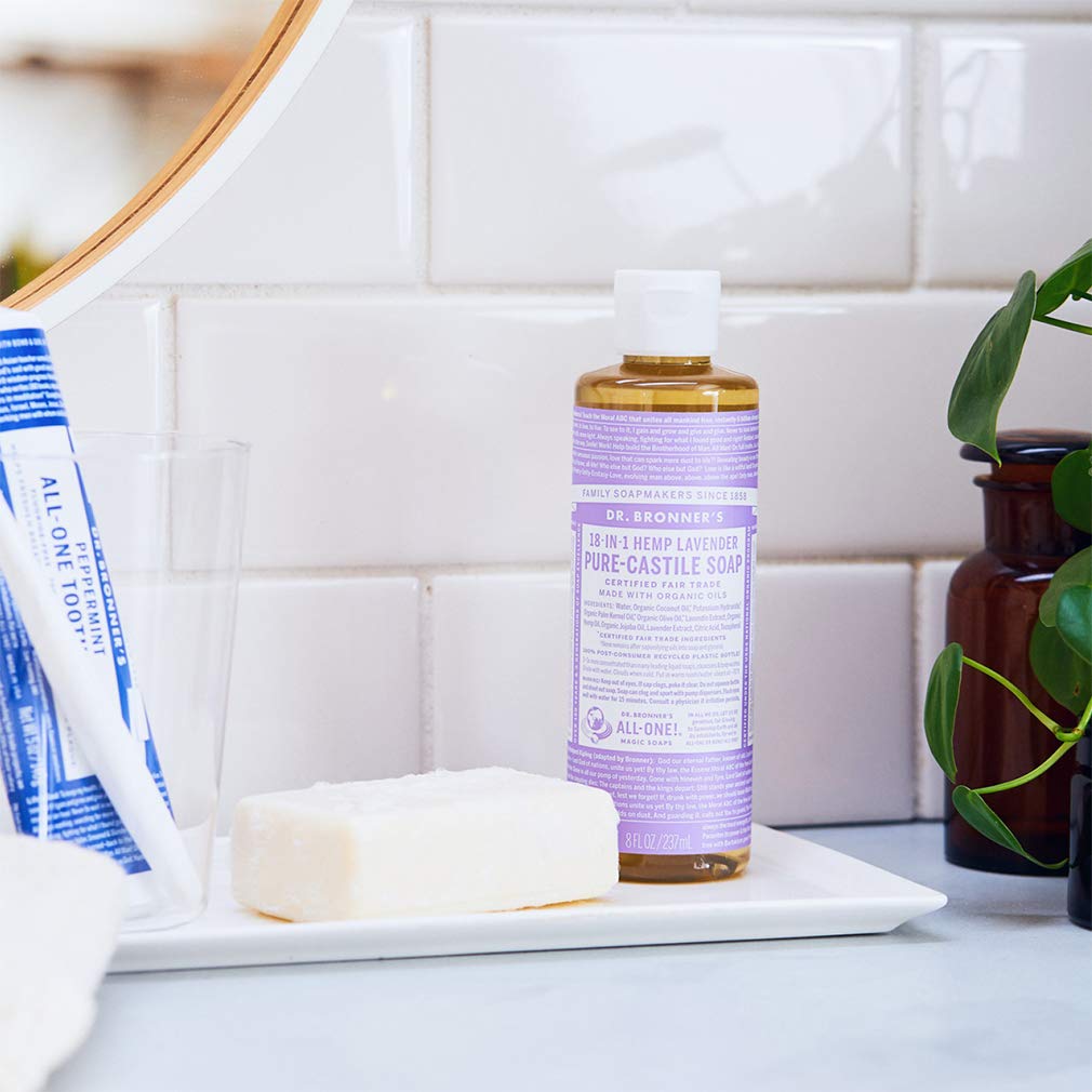 Dr Bronneras - Pure-Castile Liquid Soap (Lavender, 16 Ounce) - Made With Organic Oils, 18-In-1 Uses: Face, Body, Hair, Laundry,