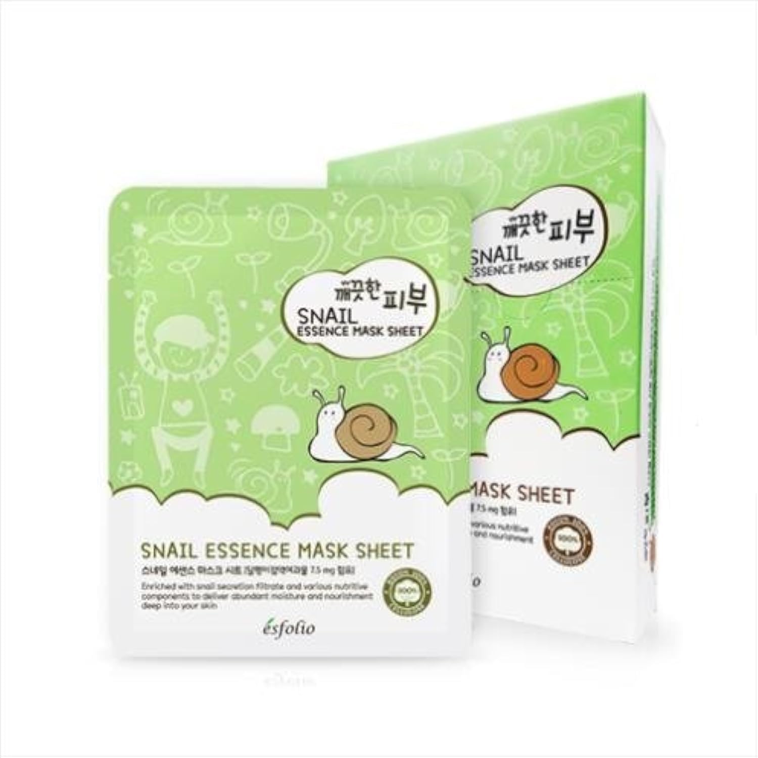 Esfolio Pure Skin Mask Box, Snail Essence, 11.8 Ounce