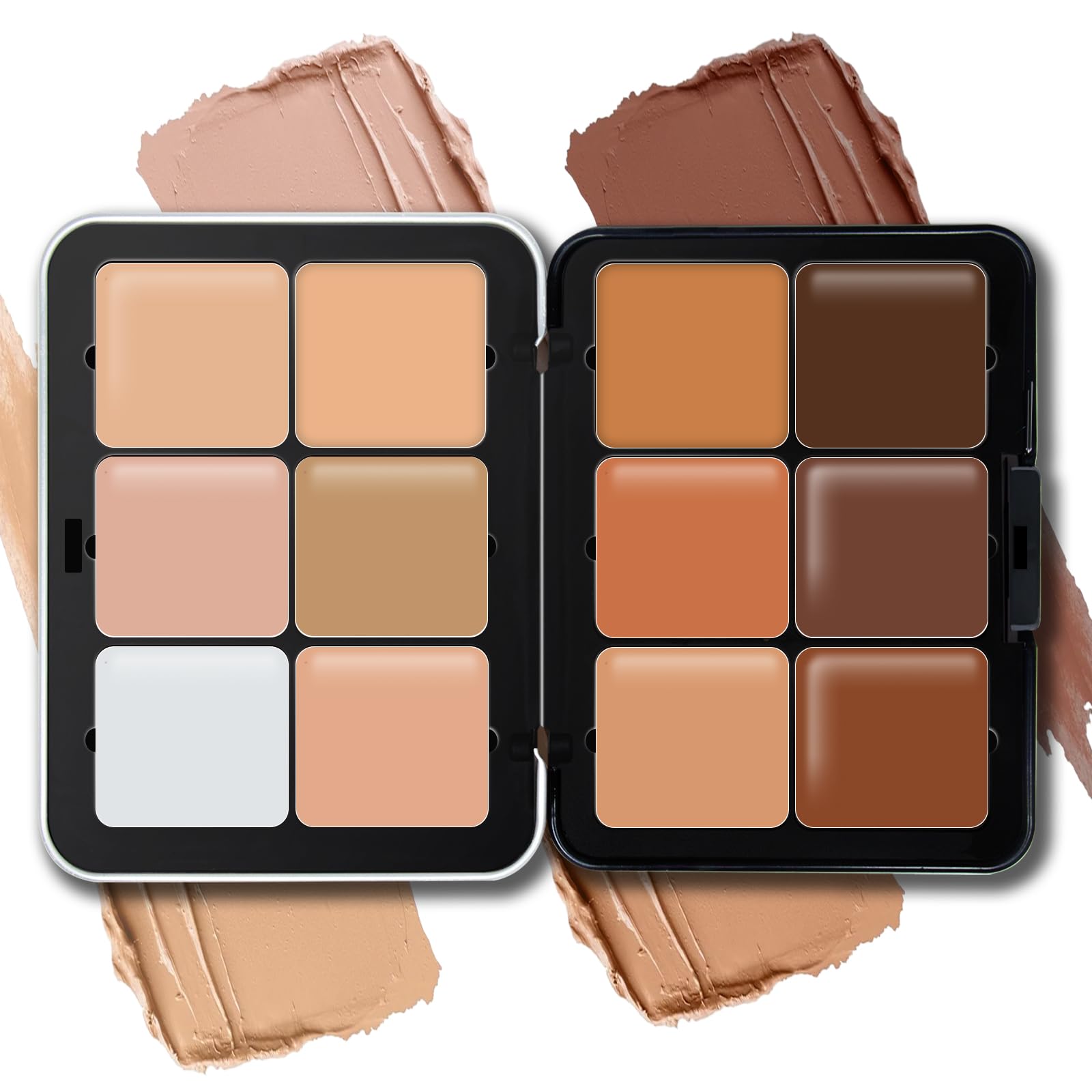 Hosaily 12 Colors Cream Concealer Foundation Palette, Long-Wearing Smudge Proof Blendable Full Coverage Cream Contour Blush High