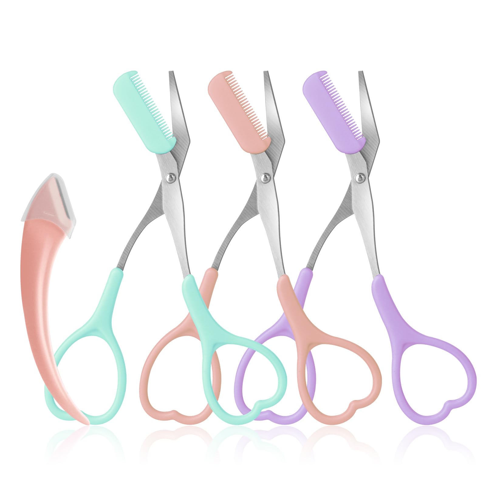 Eyebrow Scissors with Eyebrow Razor,Eyebrow Trimmer with Comb,Non Slip Finger Grips Trimmer Eyebrow Scissors, Hair Removal Beaut