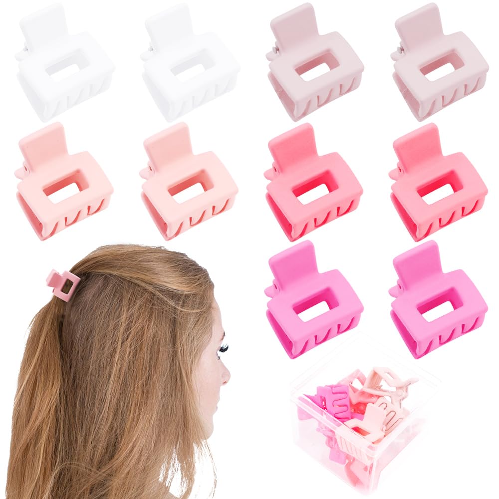 Ahoney 10Pcs Pink Hair Claw Clips for Women Girls, 1'' Mini Matte Small Hair Clips for Thin Thick Medium Hair Cute Jaw Clips Str