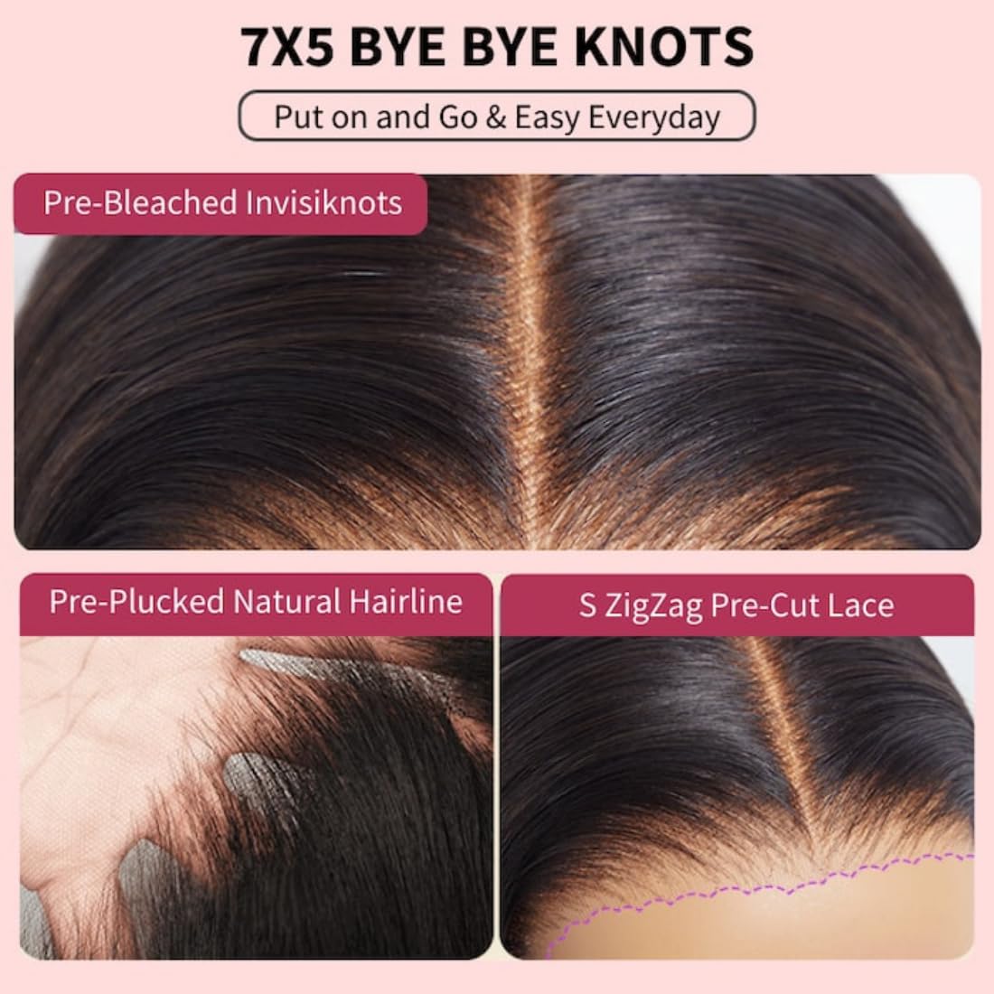 Beauty Forever Bye Bye Knots Wig 7X5 Glueless Lace Black To Chestnut Brown Ombre Loose Wave Wig With Bleached Knots Put On And G