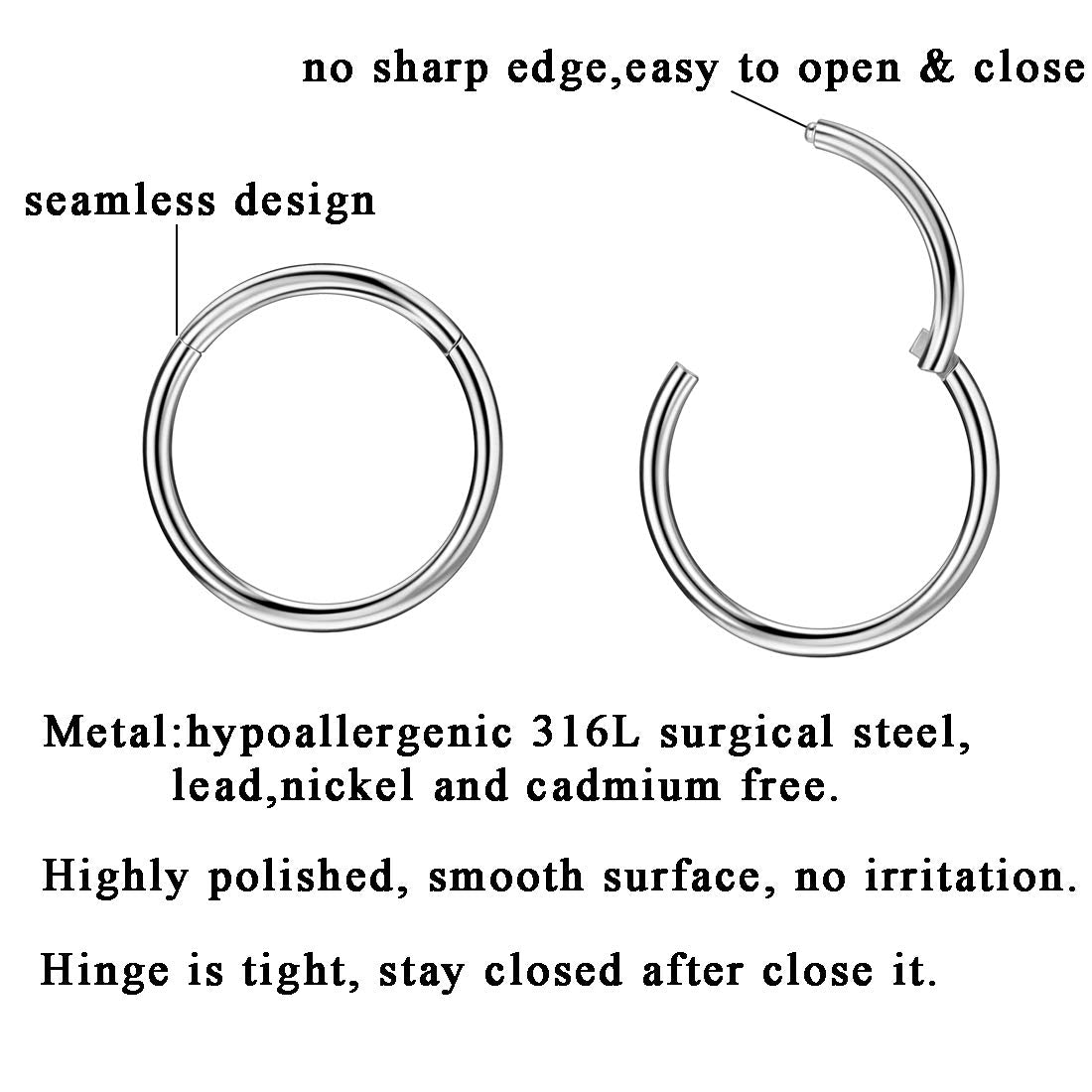 JOFUKIN 10g Hoops 16mm 10 Gauge Hoop Nose Rings for Men Silver Nose Ring Hoop Surgical Steel Nose Hoop Hypoallergenic Body Pierc