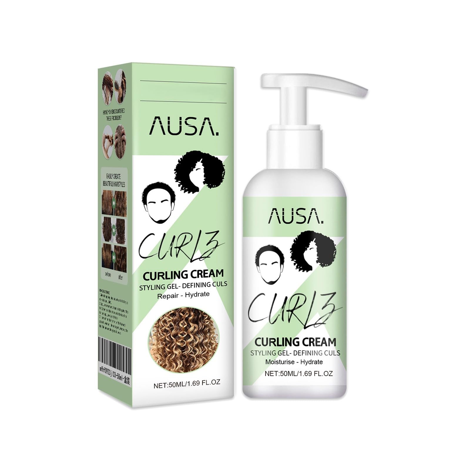 AUSA Curlz Curling Cream Styling Gel for Curl Definition, 50ml