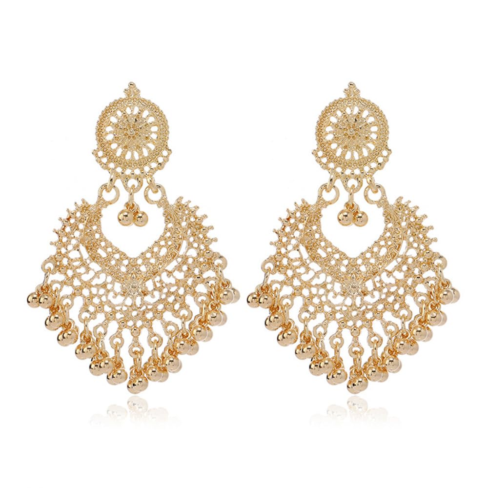 Boho Ball Tassel Statement Dangle Earrings for Women Girls Vintage Flower Heart Shaped Beaded Chandelier Drop Dangling Earring I