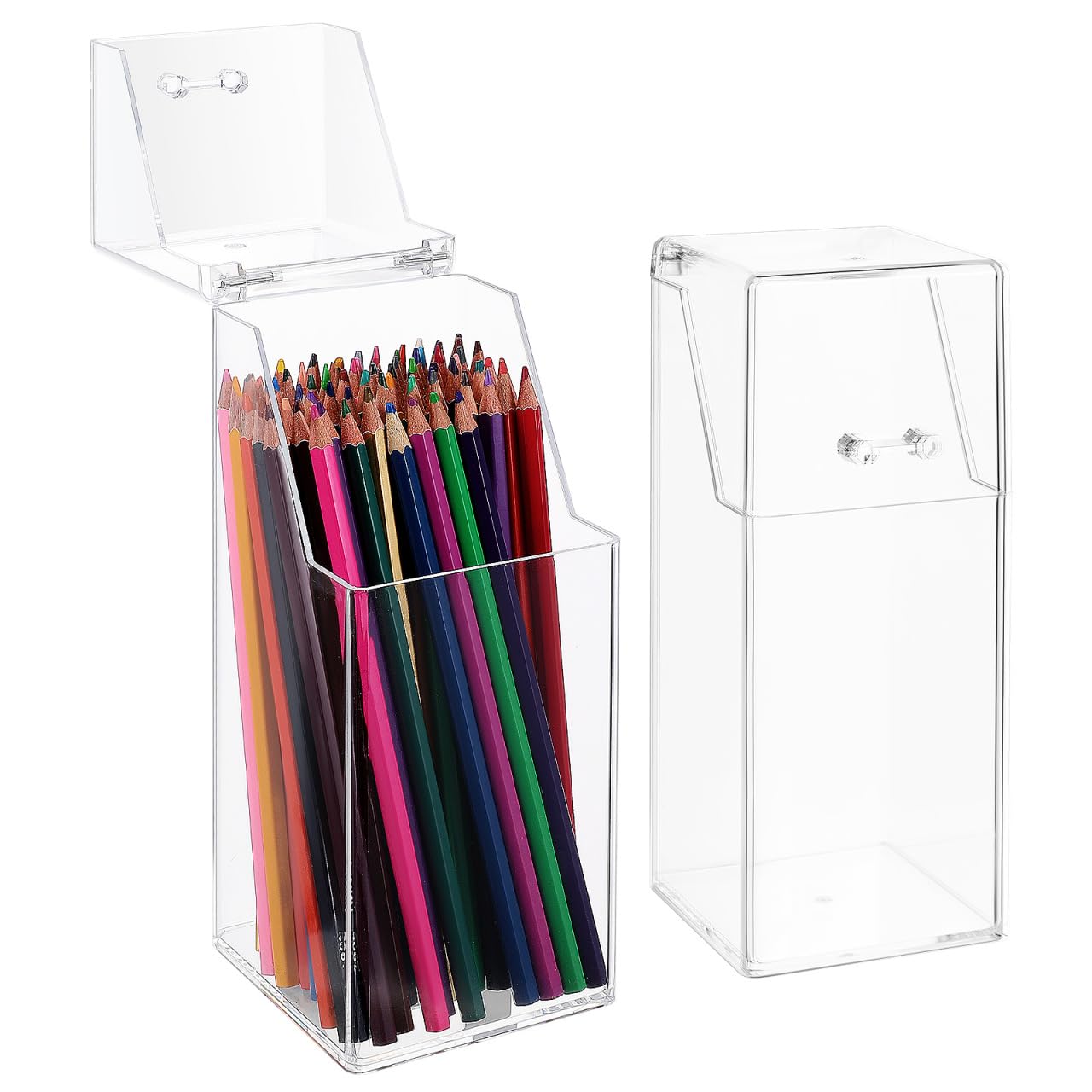 DOITOOL 2Pcs Acrylic Makeup Brush Holder with Lid, Clear Makeup Holder, Cosmetic Organizer Cosmetic Storage Display Box for Dres