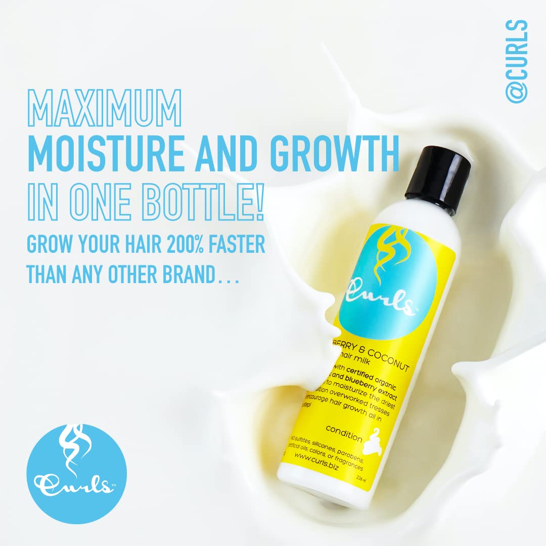 Curls Blueberry Bliss Blueberry & Coconut Hair Milk - Leave In Conditioner and Styler - Mositurizing & Nourishing - For Curly, N