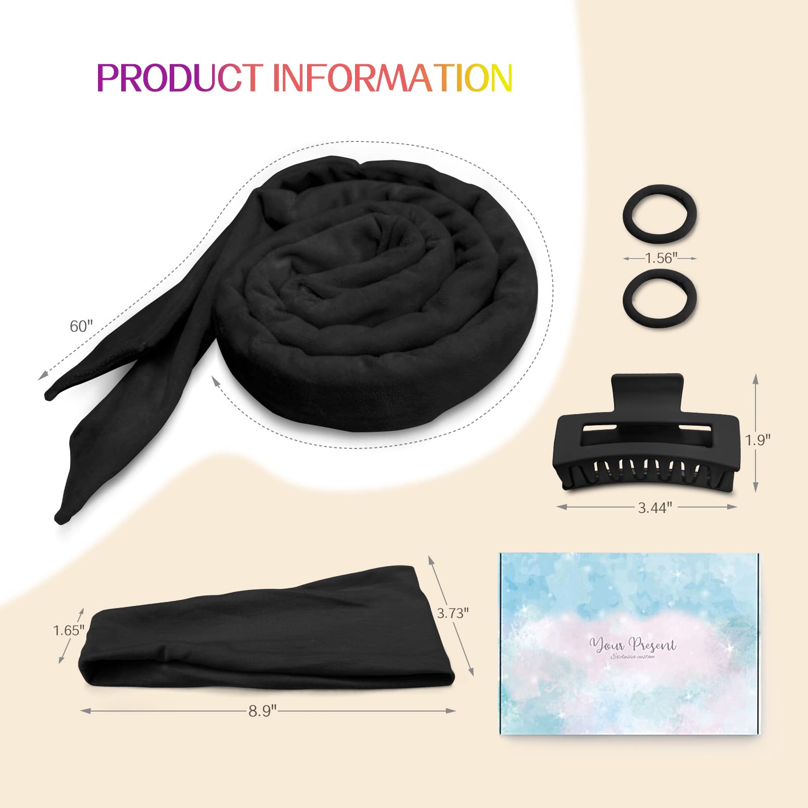 Fitifun Heatless Hair Curler - 61" Extra Long Velour Curling Rod Set, Soft Cotton, Black, 6 Piece for Overnight Curls