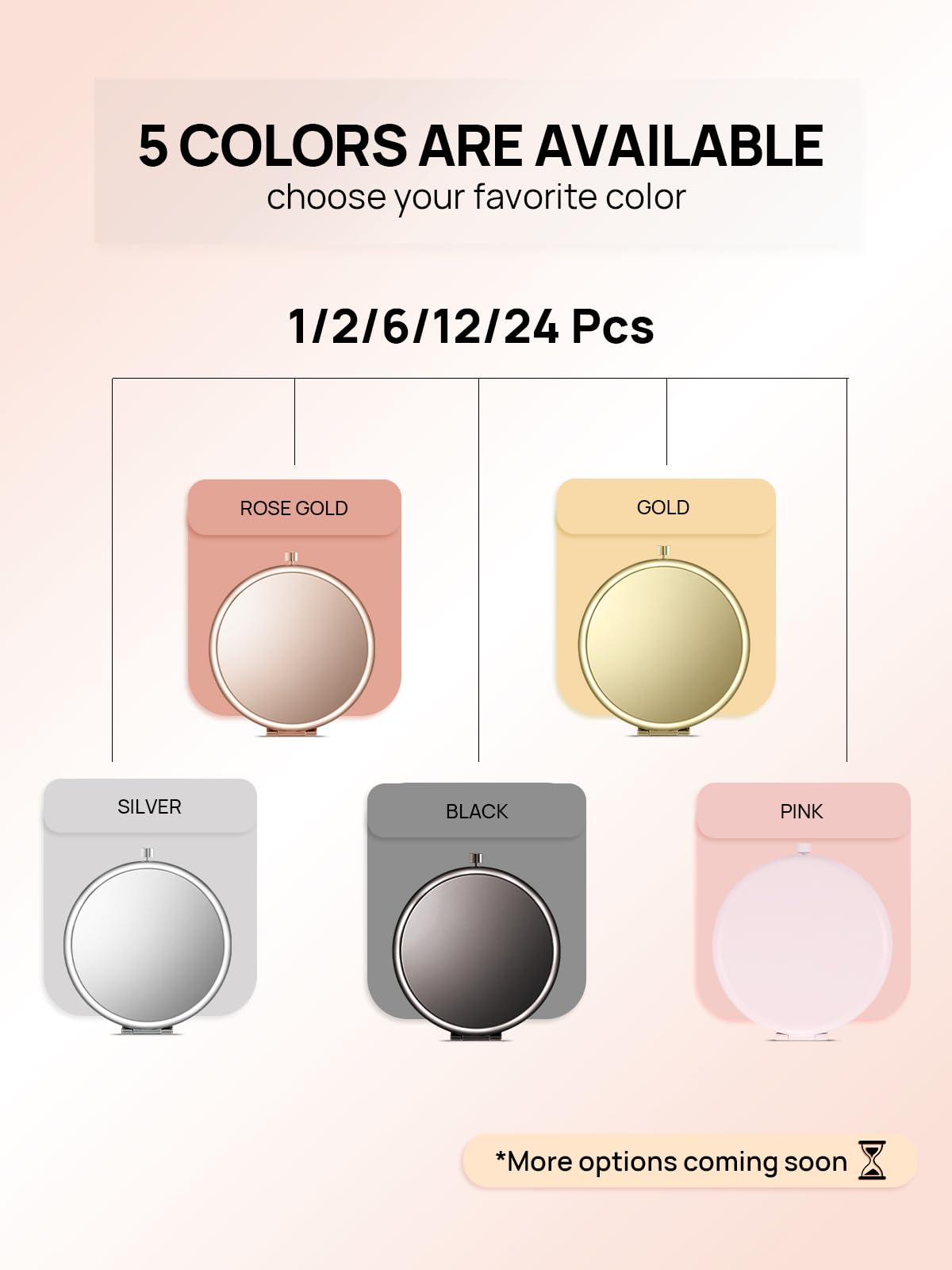 Getinbulk Compact Mirror For Purse, Pack Of 24 Double-Sided 1X/2X Magnifying Round Metal Pocket Makeup Mirrors (Round, Pink Mars