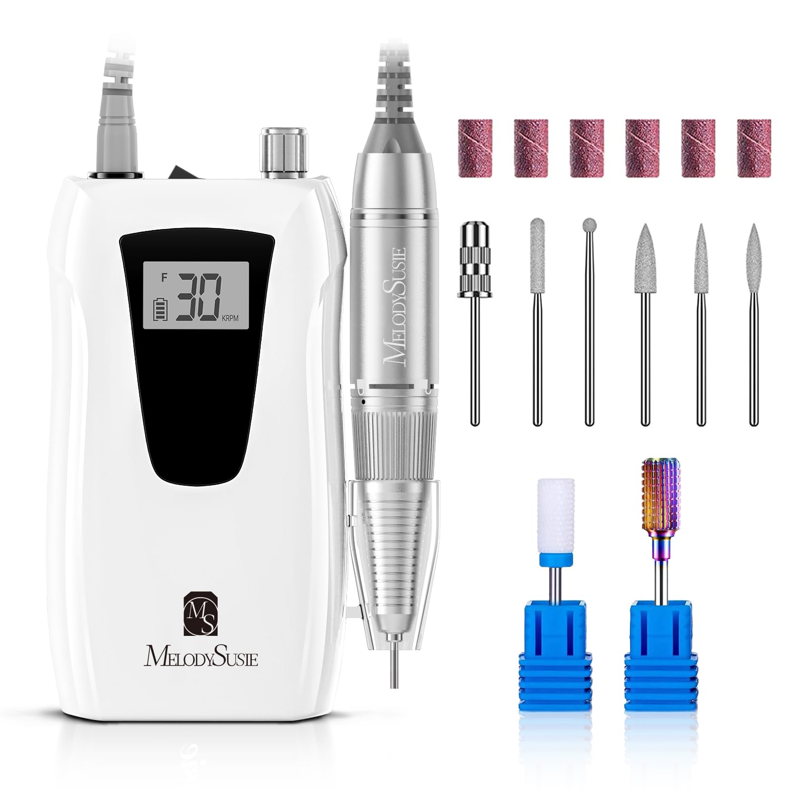 MelodySusie Professional Nail Drill 30000RPM, SC320D Rechargeable Electric Nail Drill Machine, Cordless Nail E File for Acrylic 