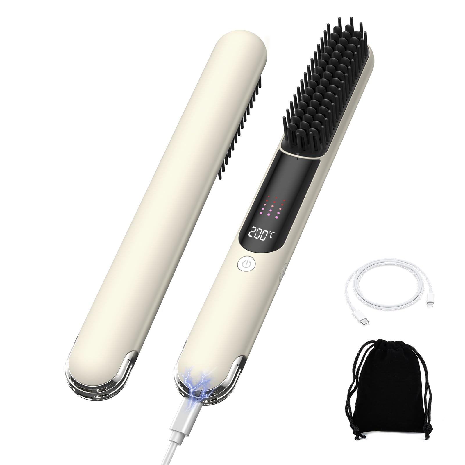UKLISS Cordless Hair Straightener Brush USBC Rechargeable Portable Travel Hair Straightening Comb with Ionic Ceramic Technology