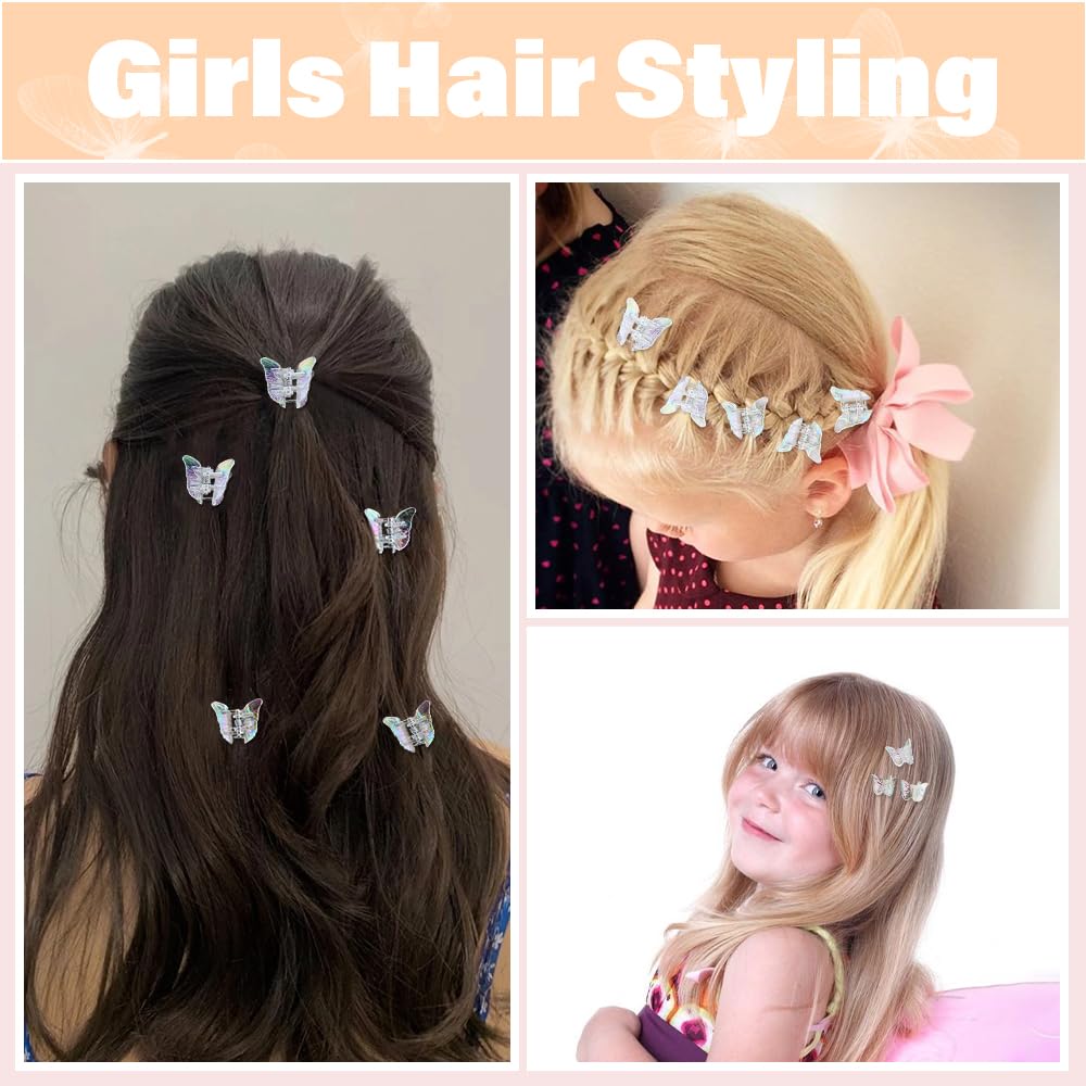 Ahoney 60PCS Mini Butterfly Hair Clips for Hair with Box Clear Claw Clips Glitter 90s Y2k Hair Accessories for Girls Women
