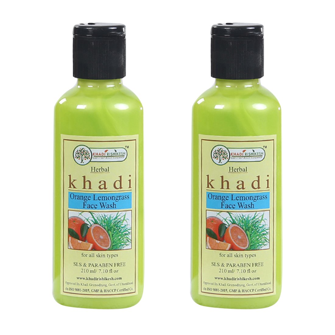 Khadi Rishikesh Herebal Orange Lemongrass Face Wash Combo Set Pack Of 2 X 210 Ml (420 Ml)