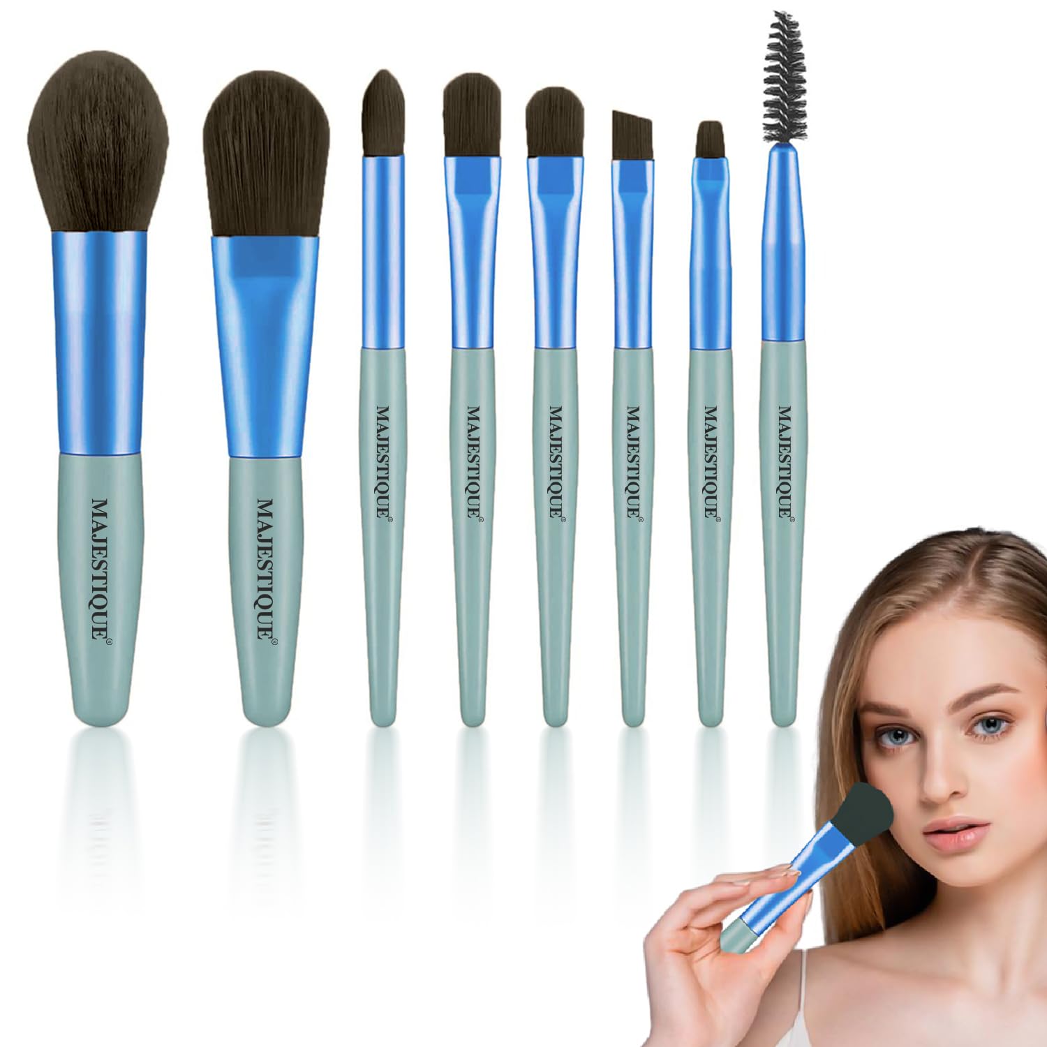 Majestique Makeup Brush Set With Powder Puff And Stick For Beginner Beauty Tools, Eye, And Face Makeup Brushes Set  Multicolor