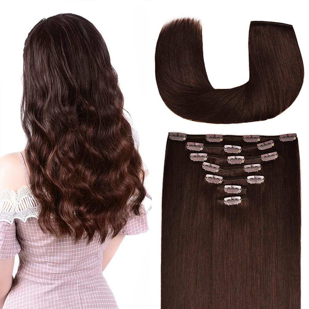 14 Inch Clip-In Hair Extensions Remy Human Hair For Women - Soft Handmade Real Human Hair Clip In Extensions, Straight, Thick, 1