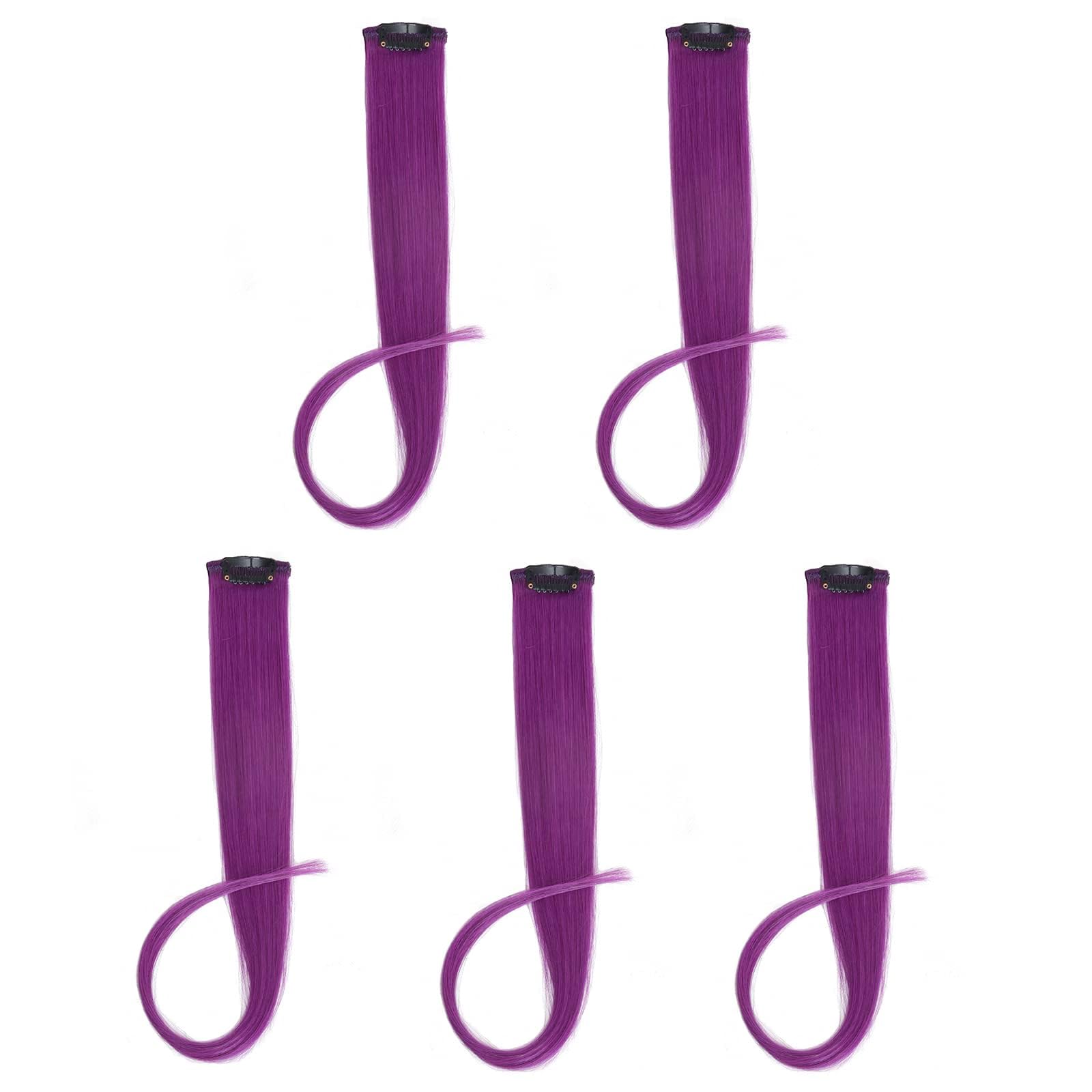 Flying Beauty purple hair extensions 18 Inches 5 Pcs Colored Party Highlights Straight Hair Clip in Human Hair Extensions in Mul