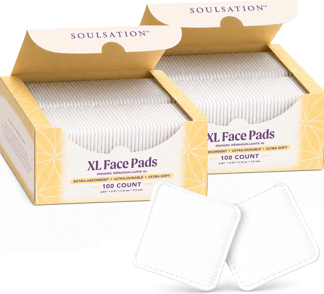 SoulSation Organic Cotton Pads, 100% Pure Makeup Remover Face Pads, 200ct