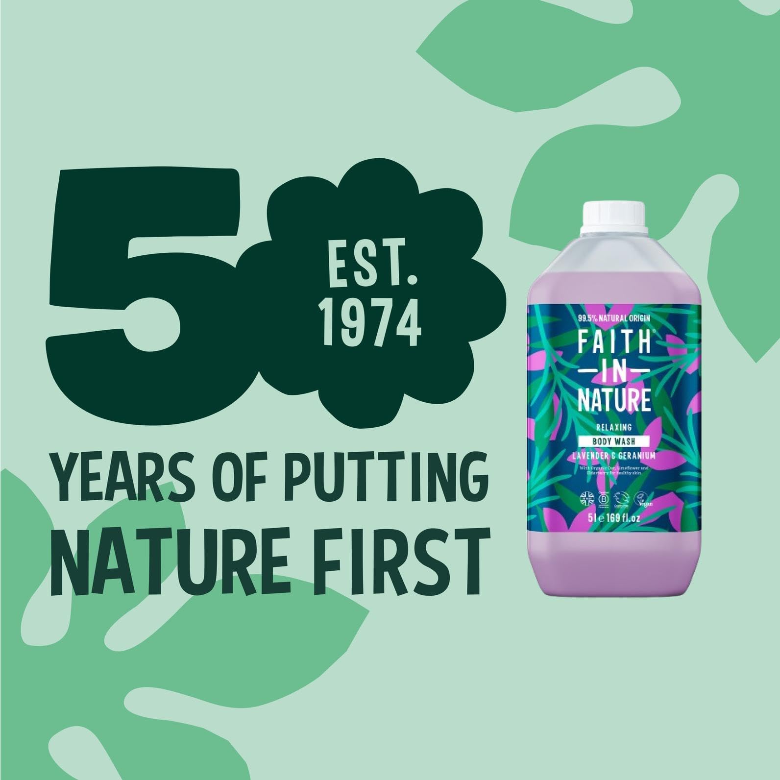 FAITH IN NATURE Natural Lavender & Geranium Body Wash, Nourishing, Vegan and Cruelty Free, Parabens and SLS Free, 5 Litre Refill