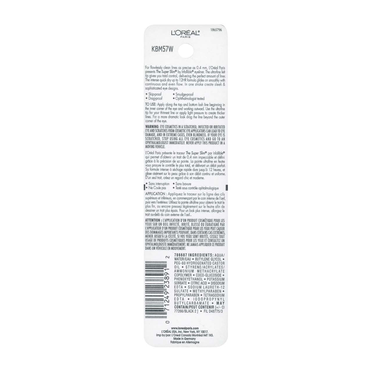 L'Oreal Paris Infallible The Super Slim Liquid Eyeliner, Black [400] 0.034 oz (Pack of 2)