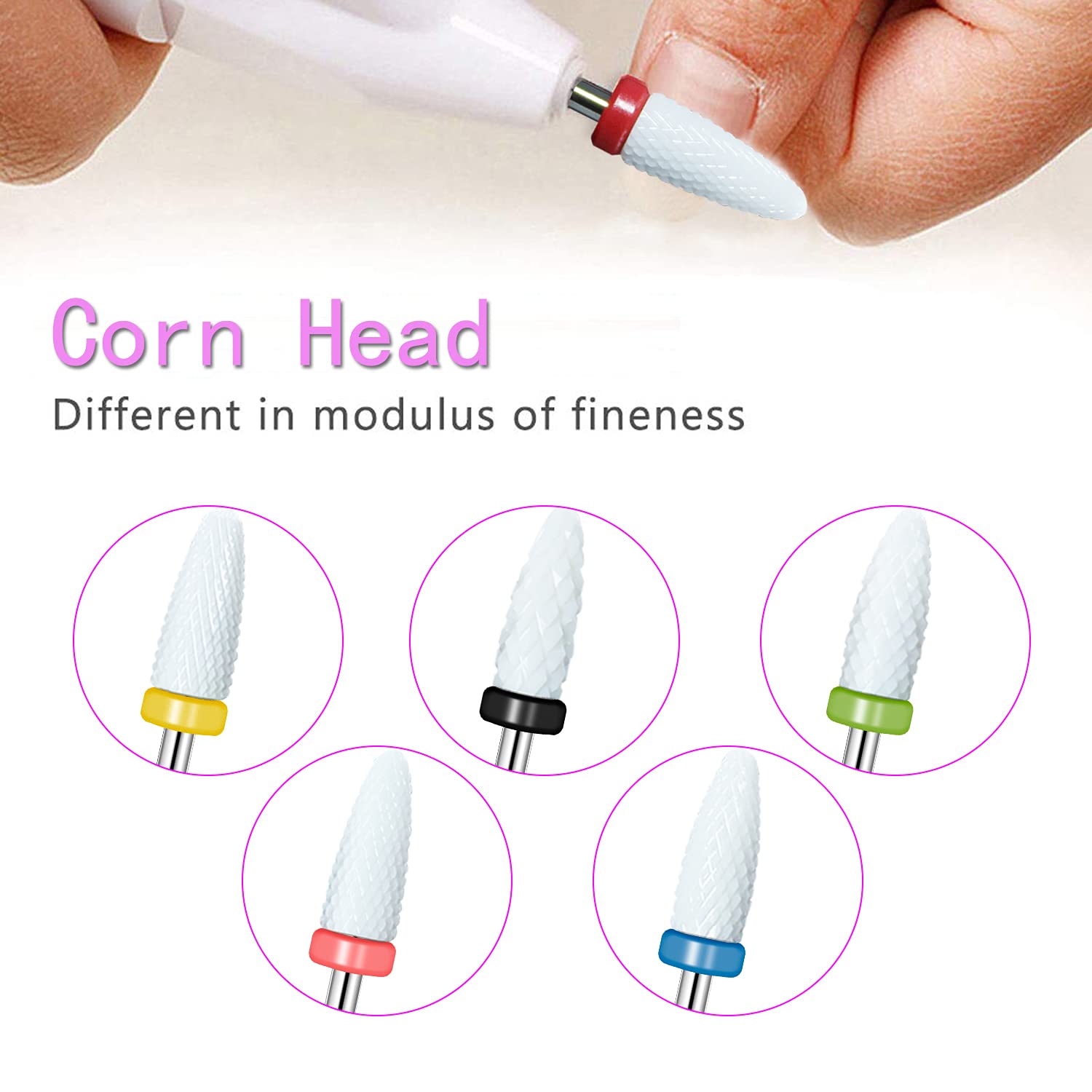 Ceramic Nail Drill Bits Set 5pcs- 3/32''(2.35) Professional Electric Efile Nail Drill Bits with Holder for Manicure Pedicure Cut
