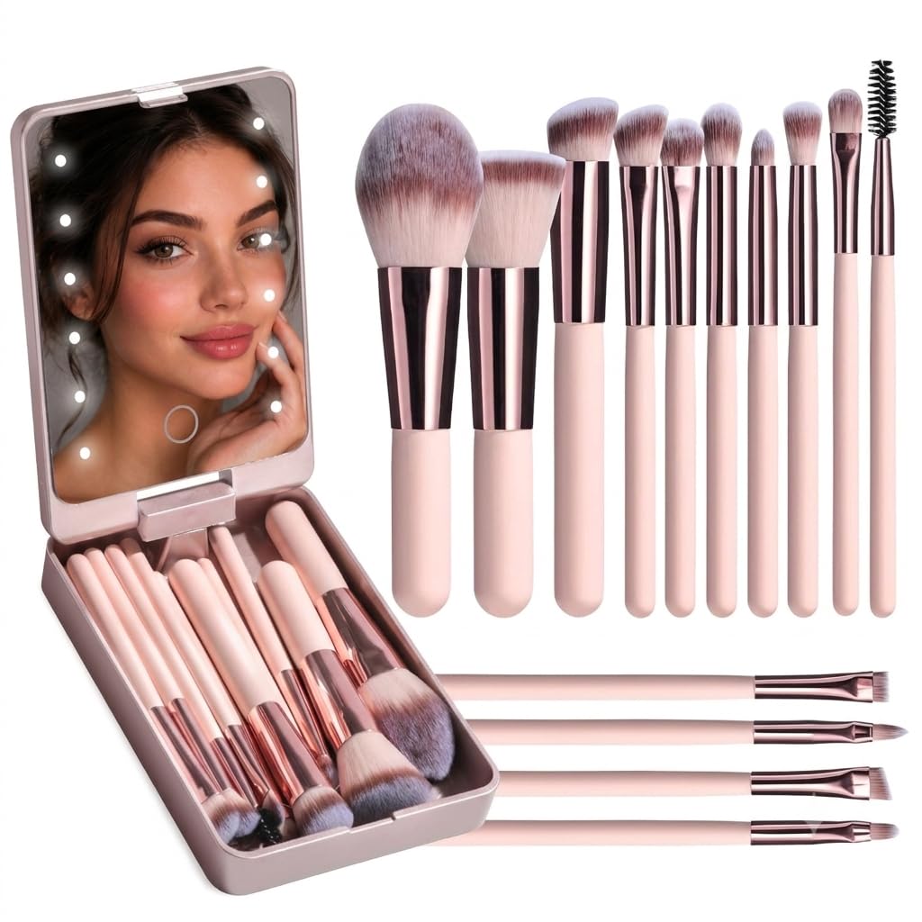 Inovera (Label) 14 Pieces Makeup Brushes Set For Women, Girls  Portable Travel Cosmetic Brush Kit With 360 Rotating Led Light M