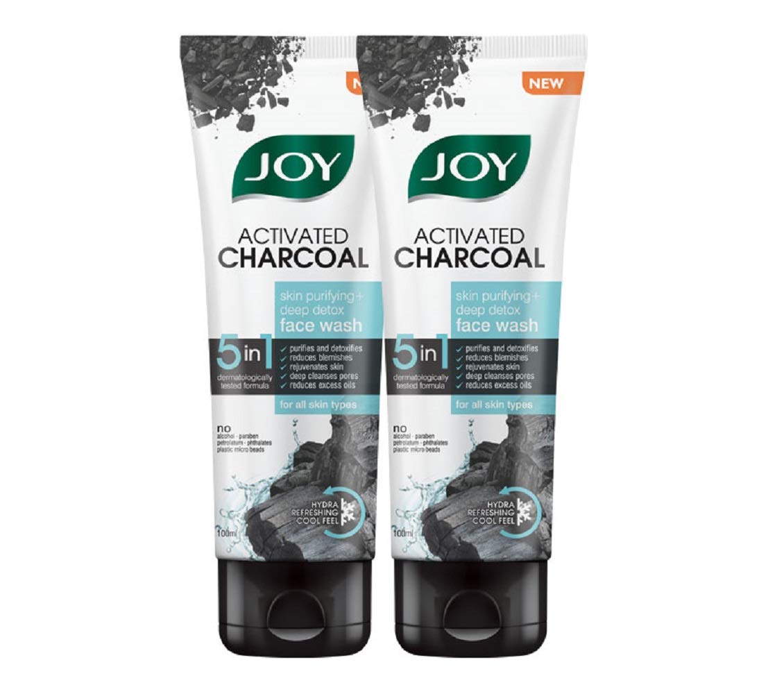Joy Activated Charcoal Face Wash For Oily Skin 100Ml X 2 | Controls Oil & Removes Dirt & Blackheads | Fights Pollution, Reduces 
