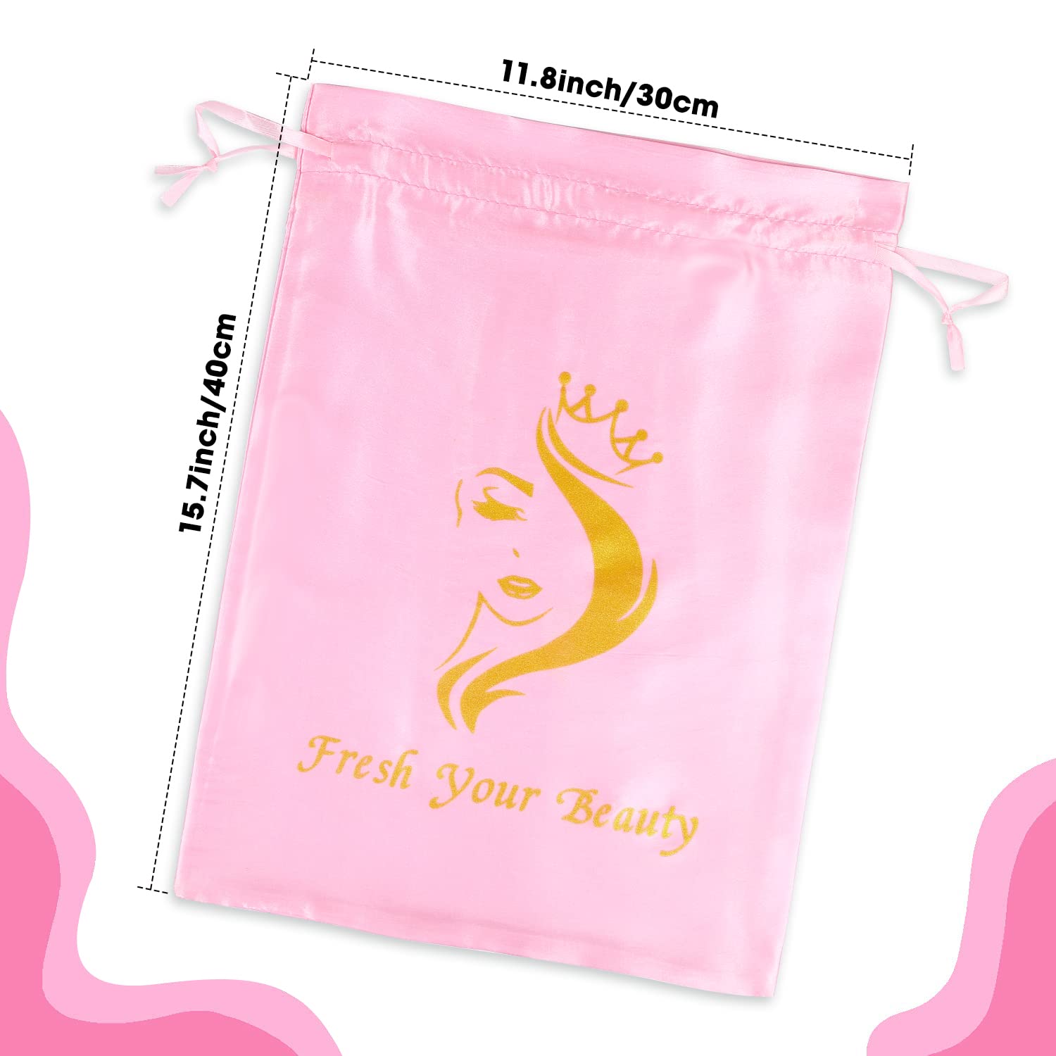 AliLeader 6 Pcs Silk/Satin Wig Storage Bags, Drawstring Travel Bag for Bundles,Wigs,Hair Extensions,Gift(White, Pink)