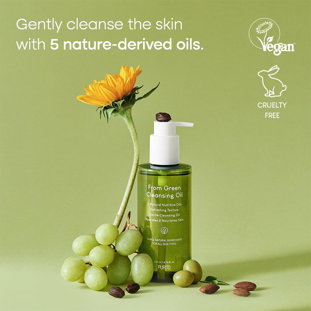Purito From Green Cleansing Oil Original, 6.76 Fl.Oz / 200Ml, Gentle Cleansing Oil For Face, Cruelty-Free & Vegan, Korean Skin C