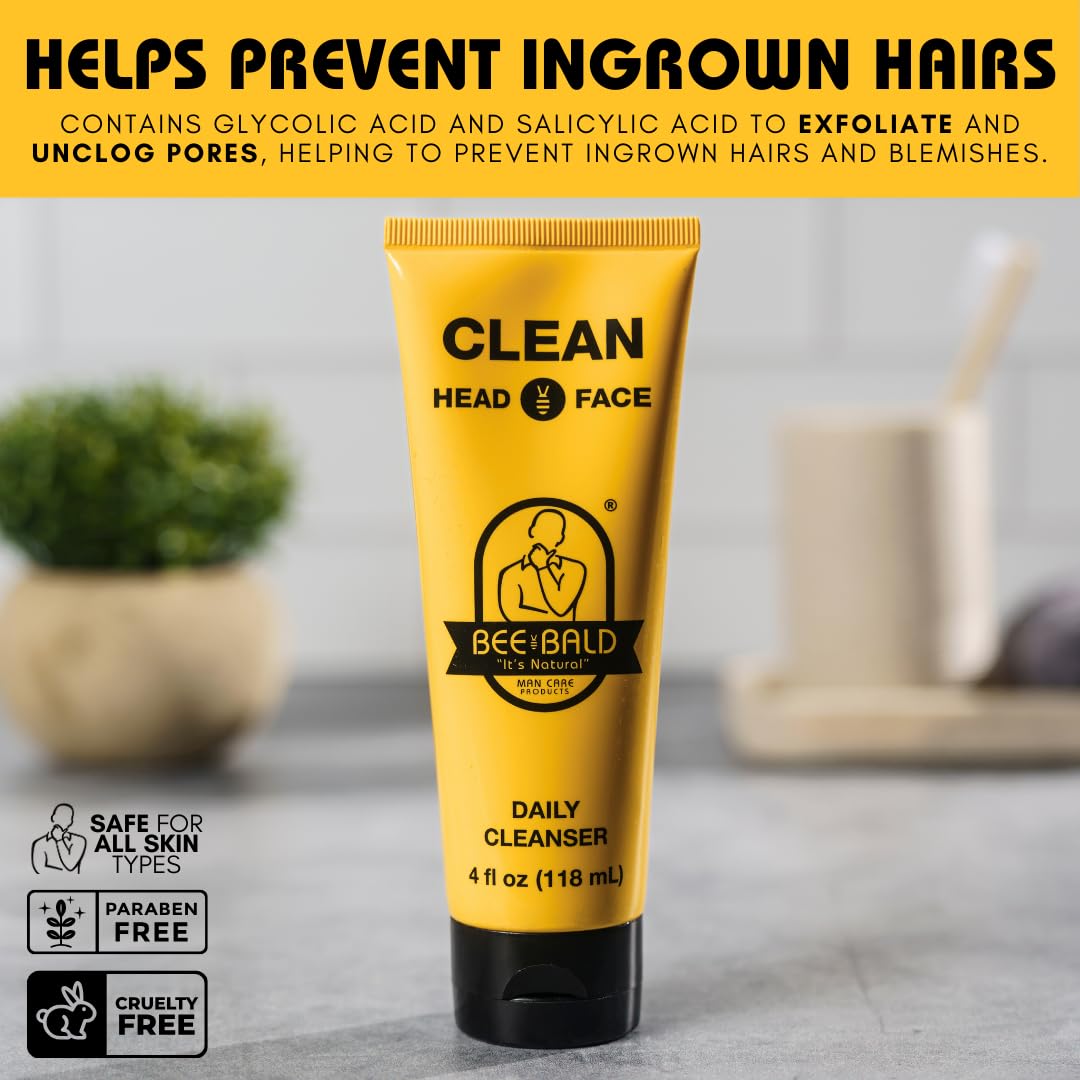 Bee Bald CLEAN - Daily Cleanser for Face and Head - Premium Facial Cleanser for Men and Women Too - Daily Face Wash Refreshes an