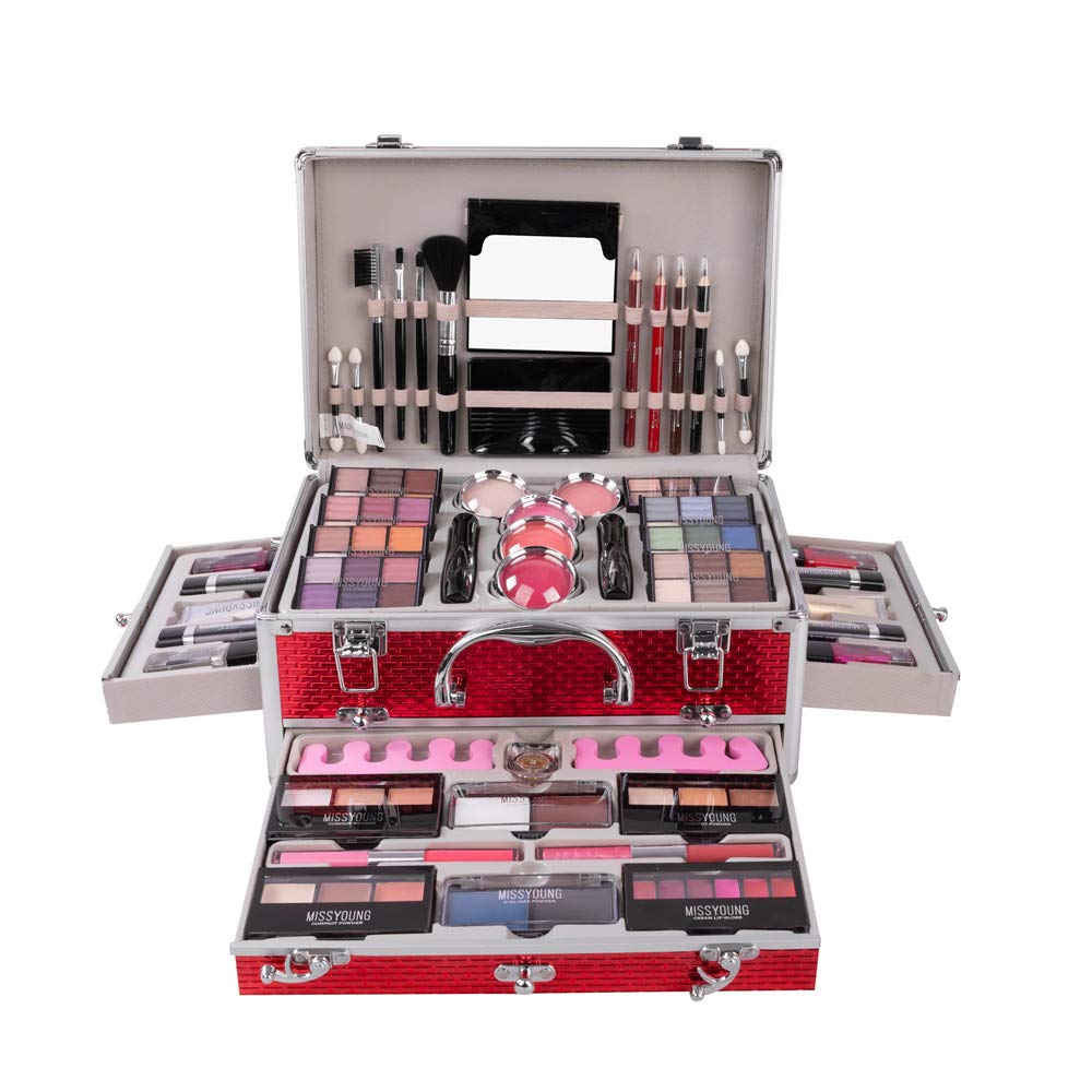 FantasyDay All-in-One Holiday Makeup Gift Set - Essential Starter Kit with Eyeshadow, Lipstick, Blush, Foundation, Red Color, Model 4usmakeupset-111