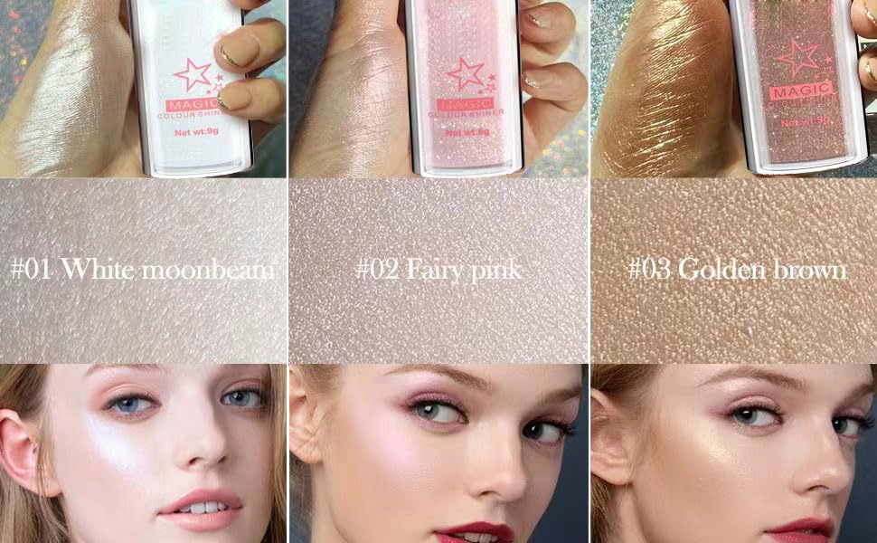 Glitter Powder Highlighter Makeup, Body Brightens the Natural Three-Dimensional Face Blusher Fairy Highlight Patting Powder.(02#