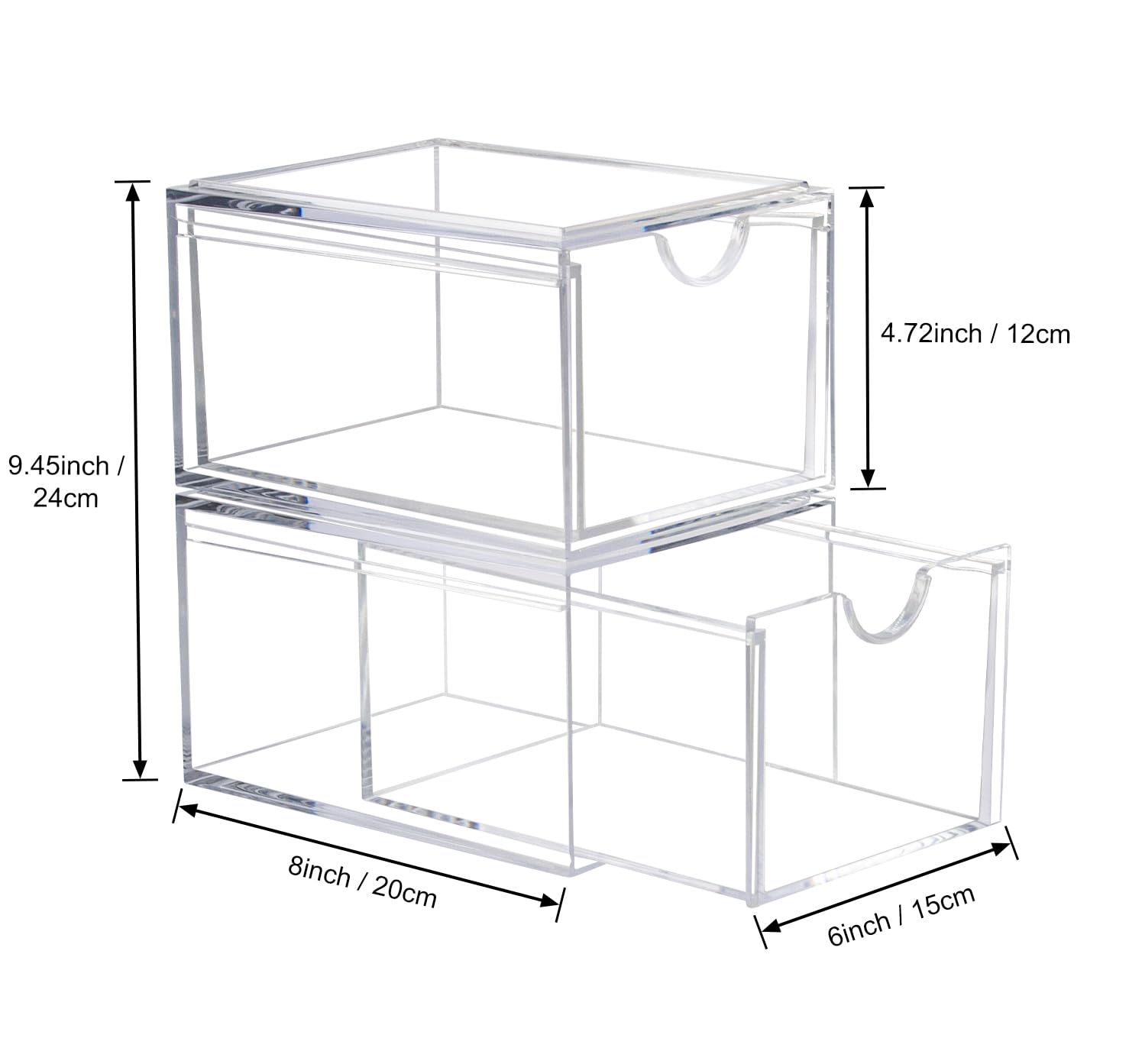 Ameitech 2 Pack Clear Stackable Storage Drawer, Bathroom Makeup Organizer, Plastic Storage Bins, Acrylic Organization And Storag
