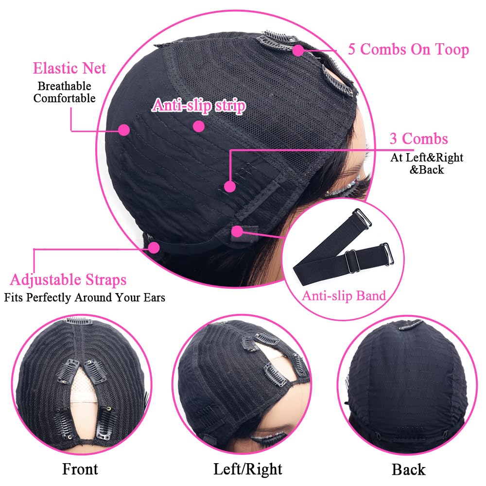 Pobokix V Part Wigs Human Hair Straight Brazilian Human Hair Wigs For Black Women Upgrade U Part Wigs No Leave Out No Sew In No