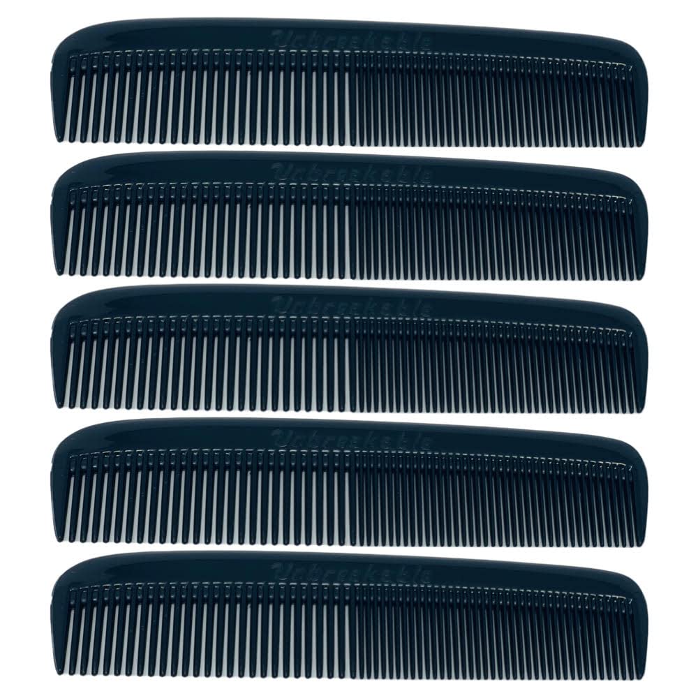 G.B.S (5 Pack) Pocket Comb Black Unbreakable Round Teeth Course Fine Pocket Beard & Mustache Combs for Men's Hair | Sideburns Tr
