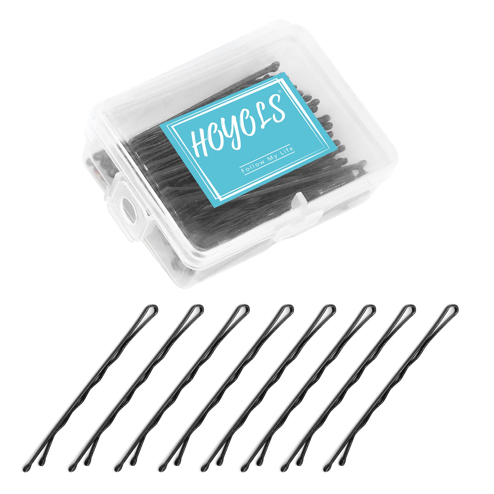 HOYOLS Bobby Pins Black, Premium Hair Pins, Secure Hold Wavy Slide Proof Hair Styling Pins Open Bulk with Case 100 Count, 2 3/8 