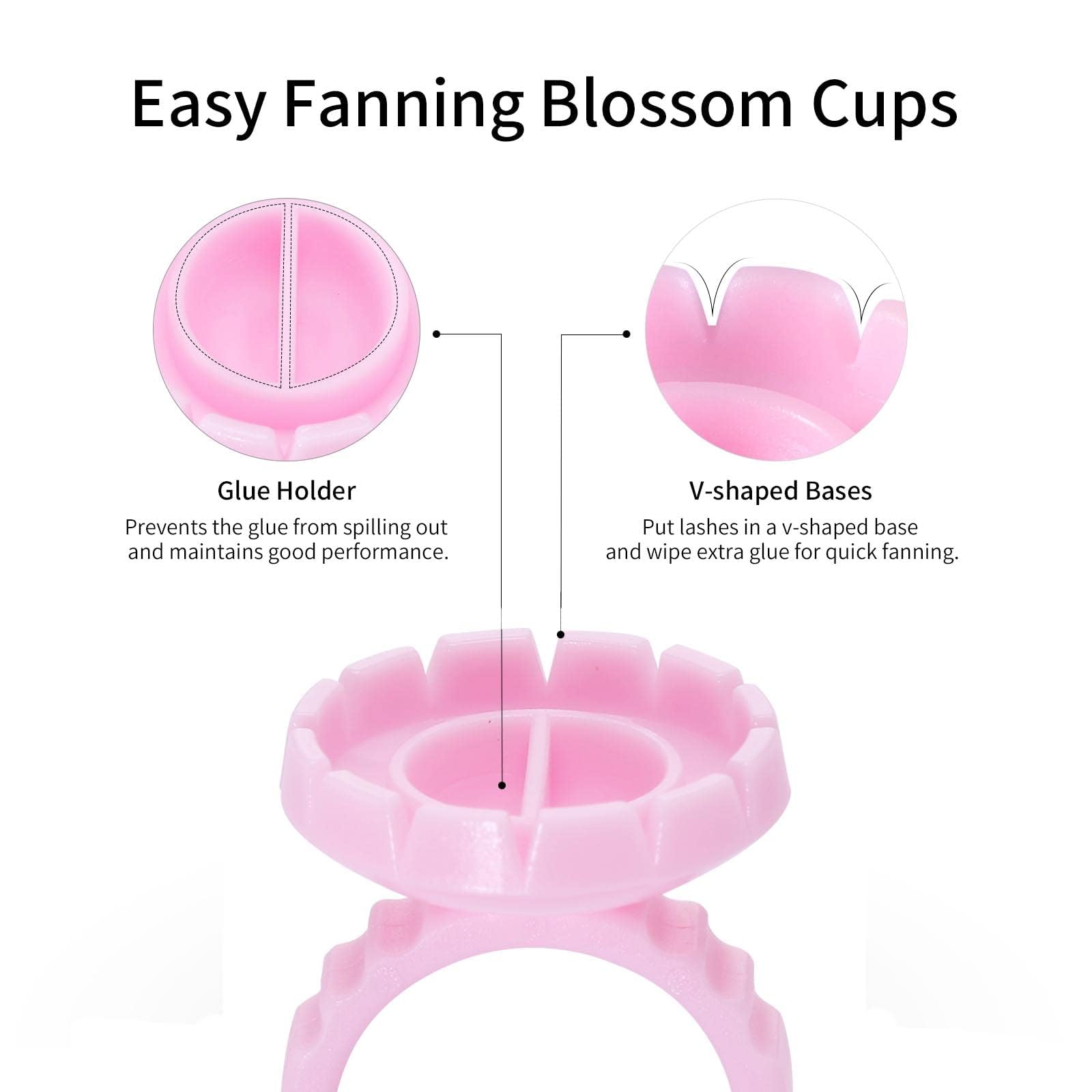 Miuffue Glue Rings For Eyelash Extensions, 150 Pcs Smart Glue Holder Easy Fanning Glue Cups For Volume Lashes, Pink