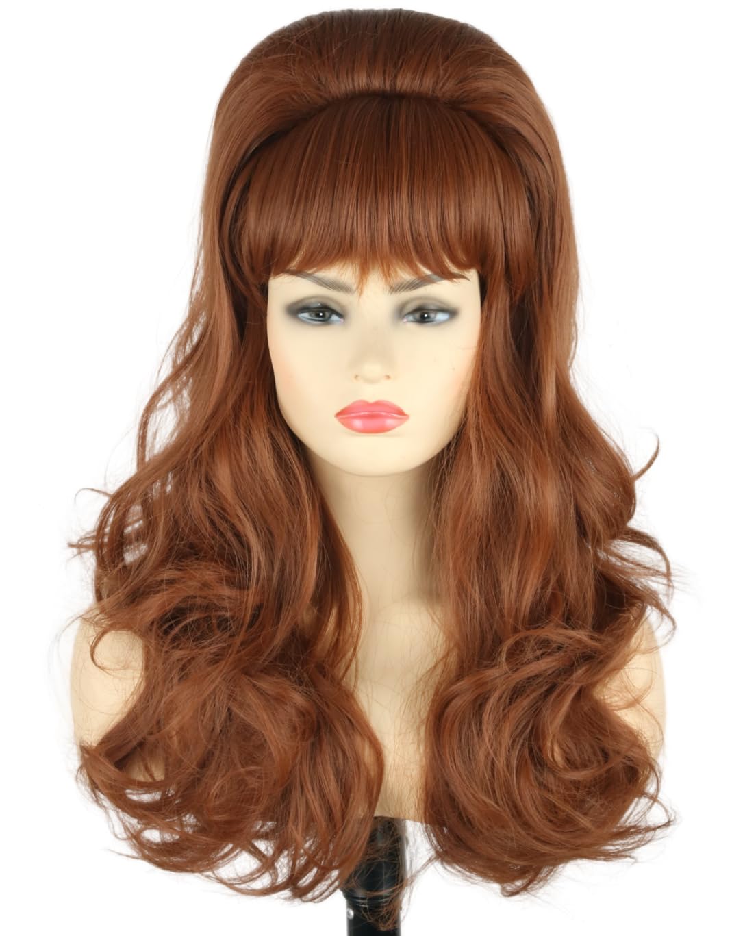 Topcosplay Brown Long Wave Womens Fluffy Honeycomb Wig Suitable for 1950s to 1980s Clothing Party Wigs