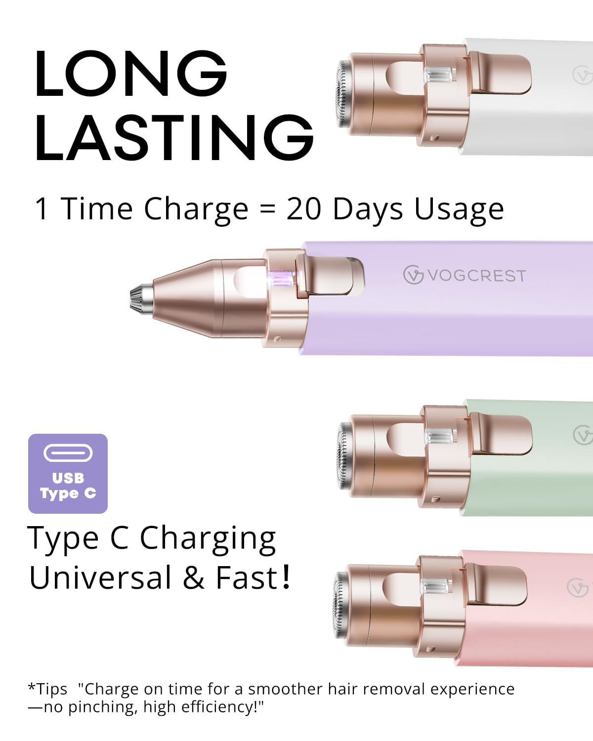 Vg Vogcrest Eyebrow Hair Trimmer: Rechargeable Facial Hair Removal Device For Removing Unwanted Peach Fuzz From Lips Chin Neck A