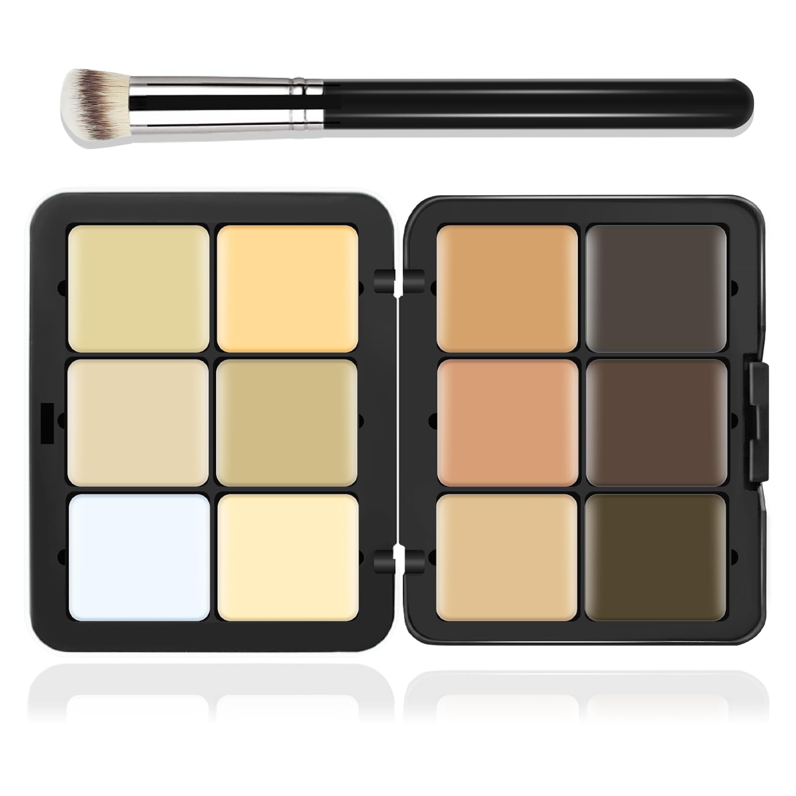 Lsxia 12 Colors Cream [Contour+Concealer] Makeup Palette For Cheeks - Multi-Functional Makeup Palette With Brush, Natural Matte