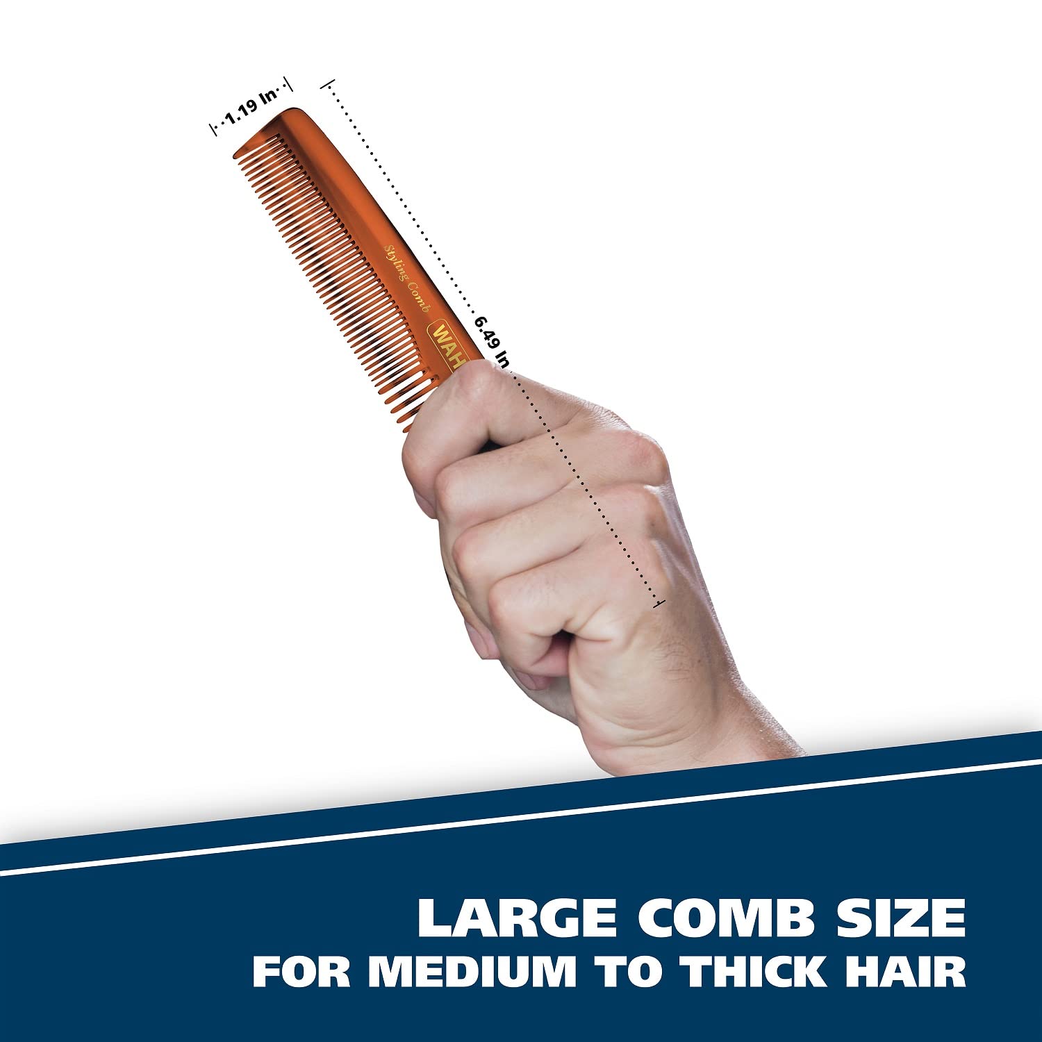 Wahl Beard, Mustache, & Hair Styling Comb For Men'S Grooming - Handcrafted & Hand Cut With Cellulose Acetate - Smooth, Rounded T