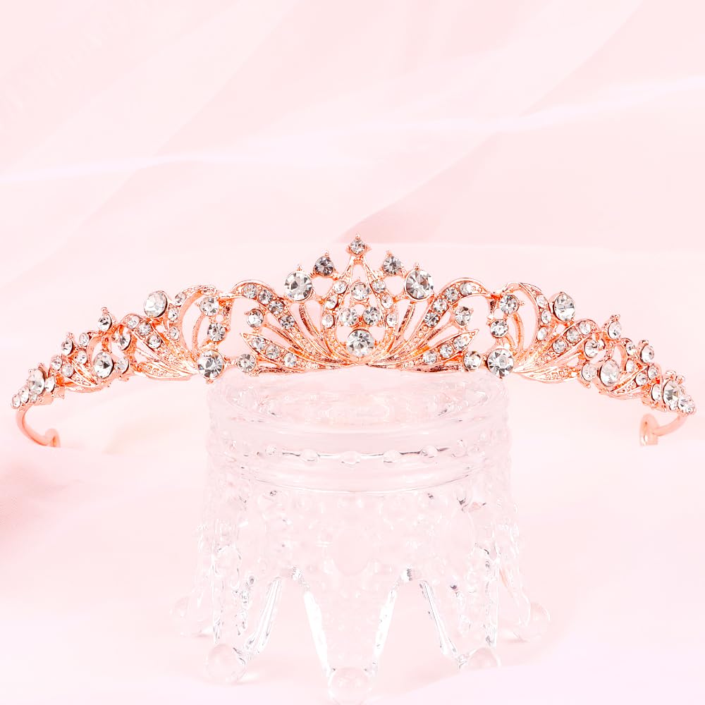 Tobatoba Wedding Tiara Rose Gold Tiara Crowns For Women Girls Corona Para 15 Aos Quinceaeras Princess Tiara For Bride Prom Quinc