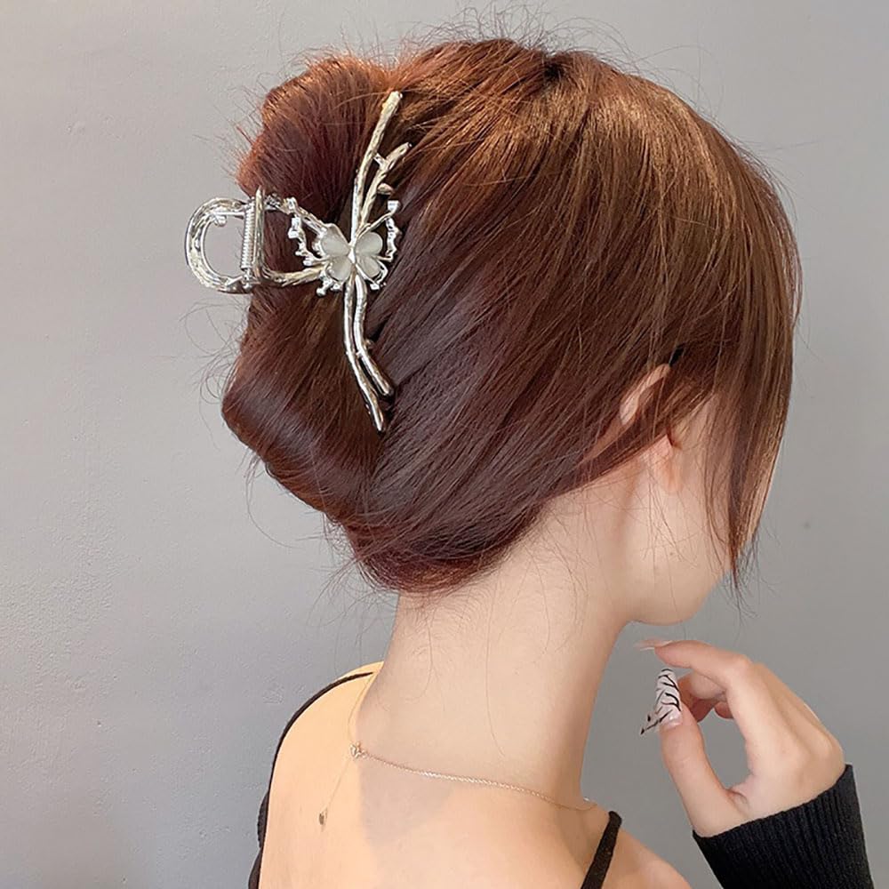 Sliver Butterfly Hair Clips - 4 Inch Metal Hair Claw Clips, Perfect Big Jaw Hair Clamps For Women And Lady,Strong Hold, Fashion