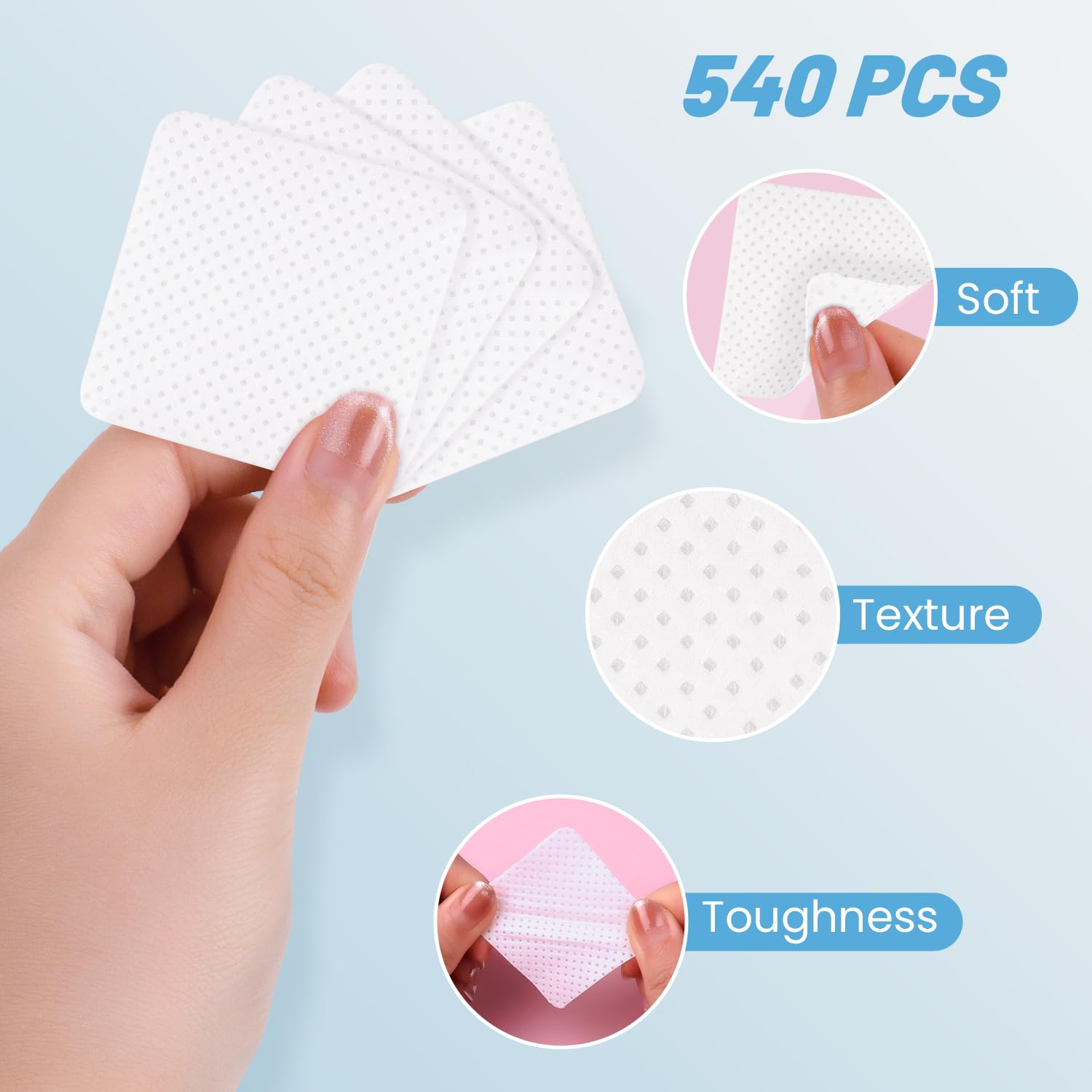 Lint Free Nail Wipes, Nail Polish Remover Pads 540Pcs Eyelash Extension Wipes, Soft Non-Woven Acetone Nail Polish Remover Pads N
