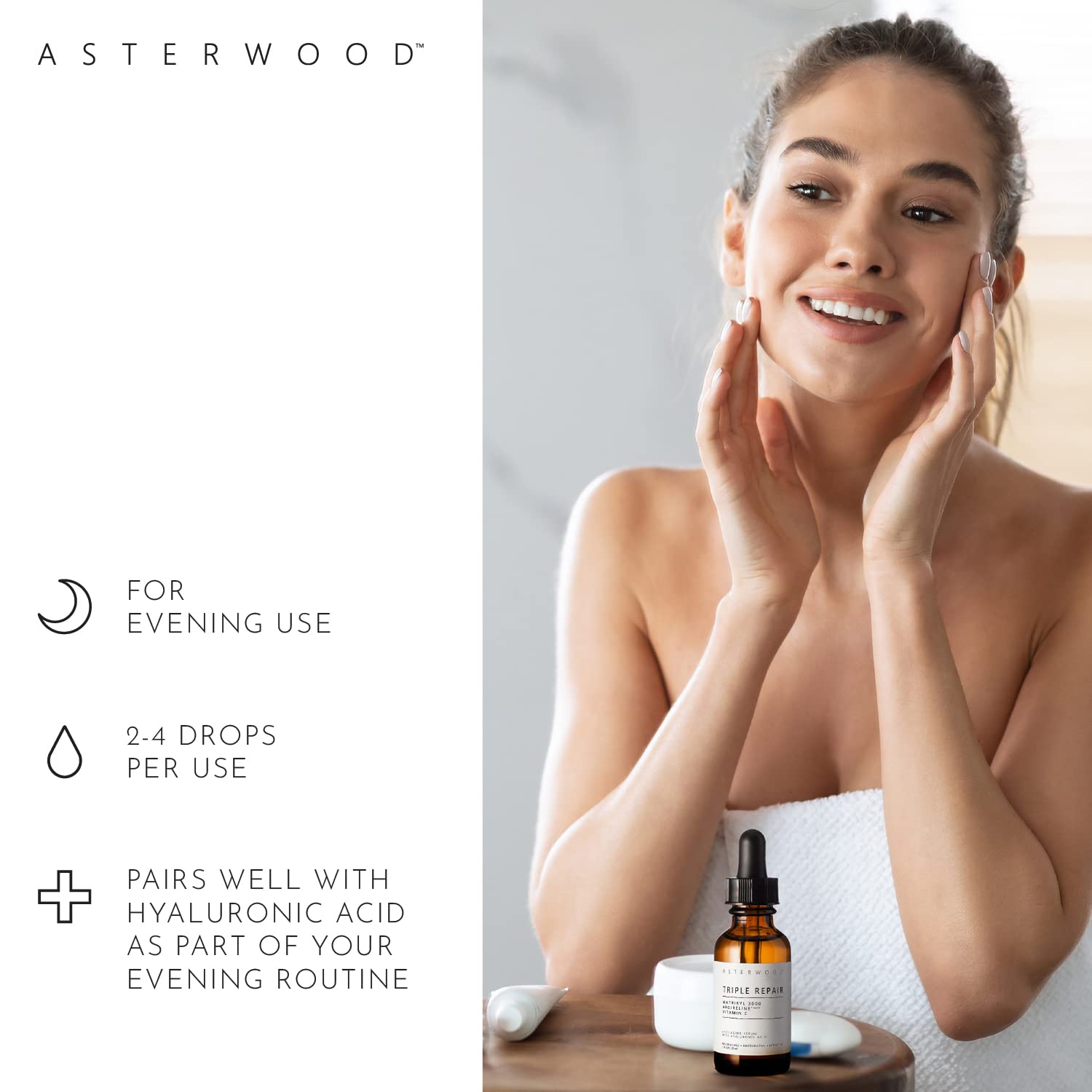 Asterwood Triple Repair Matrixyl 3000 + Argireline + Hyaluronic Acid + Organic Vitamin C Serum For Face; Anti-Aging Face Serum,