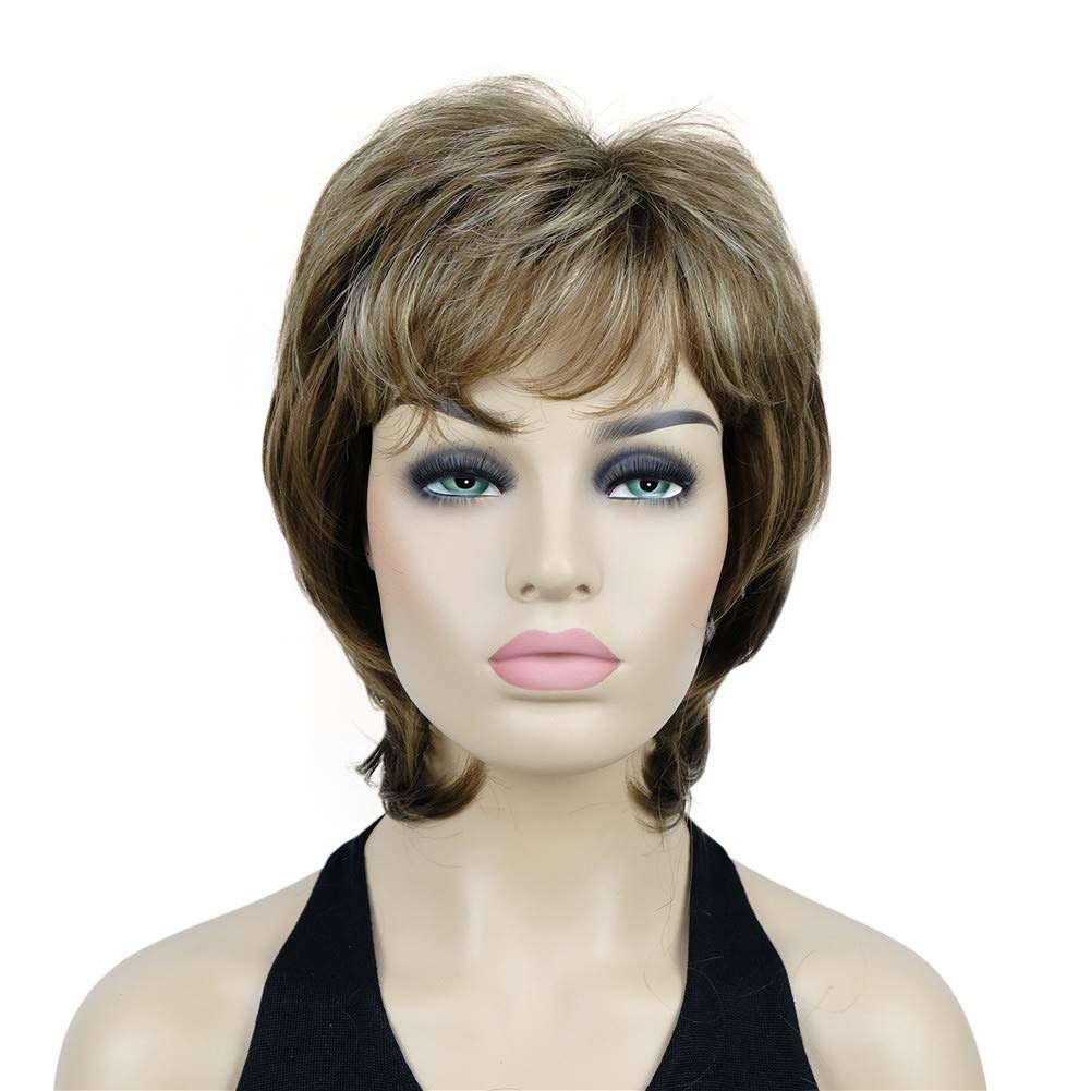 Lydell Short Length Layered Shaggy Full Synthetic Wigs (12TT26 Brown with Highlights)