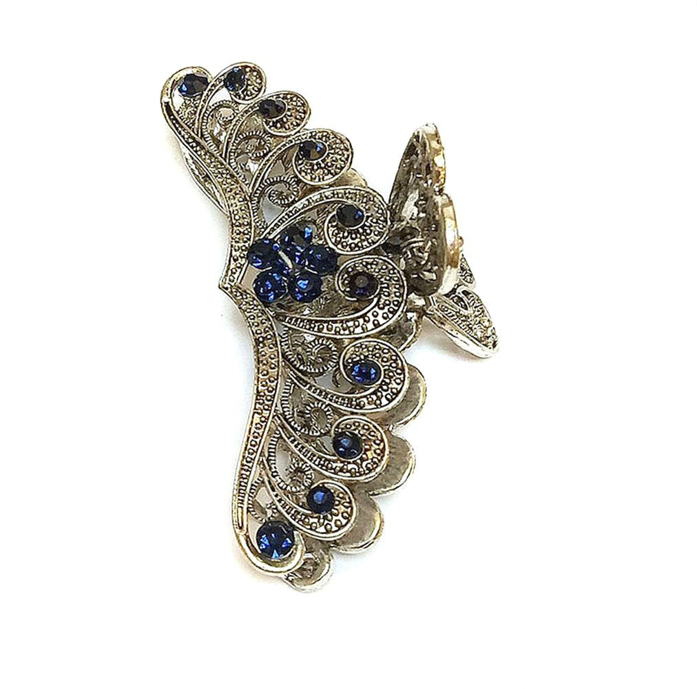 Numblartd Vintage Chic Rhinestone Large Size Fancy Hair Claw Jaw Clips Pins - Women Fashion Retro Metal Alloy Hair Catch Hair Up