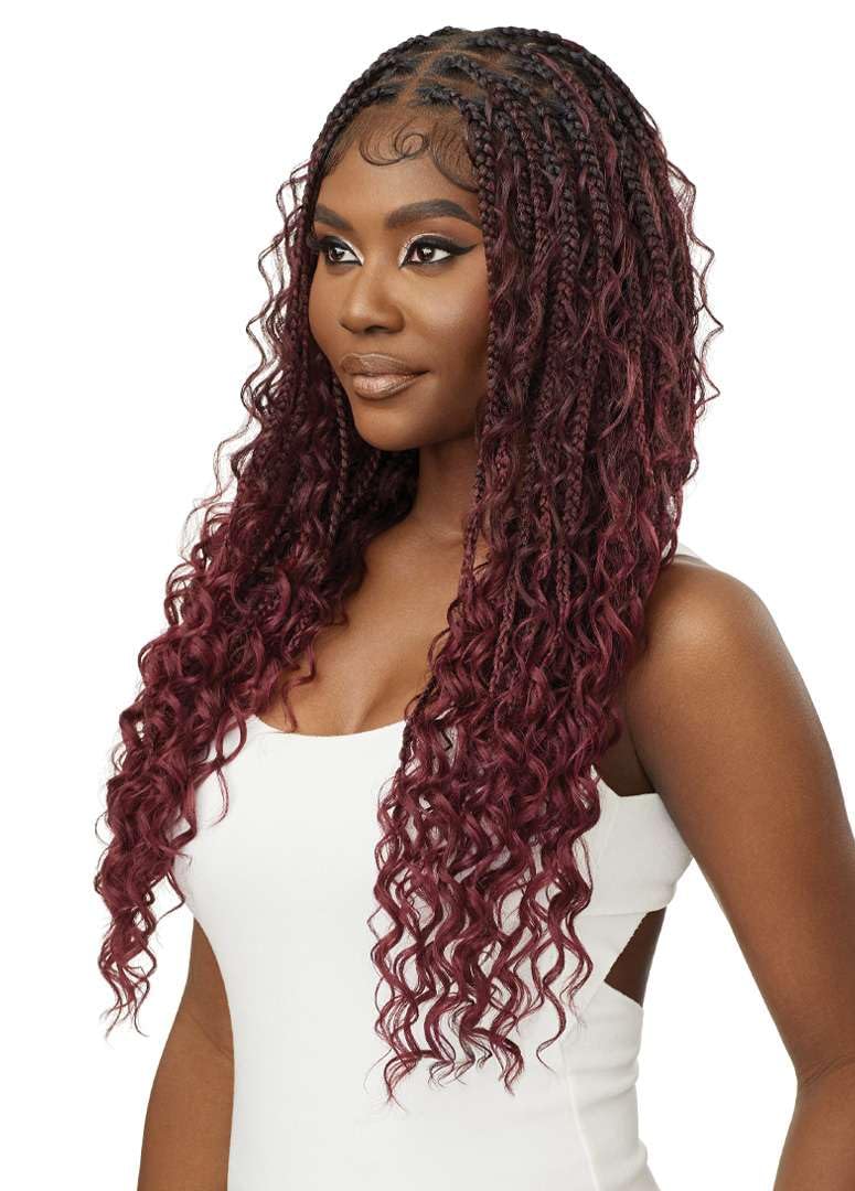 Outre - 100% Fully Hand Tied Whole Lace Wig - Boho Box Braids 28 (DR4/VANILLA LATTE)