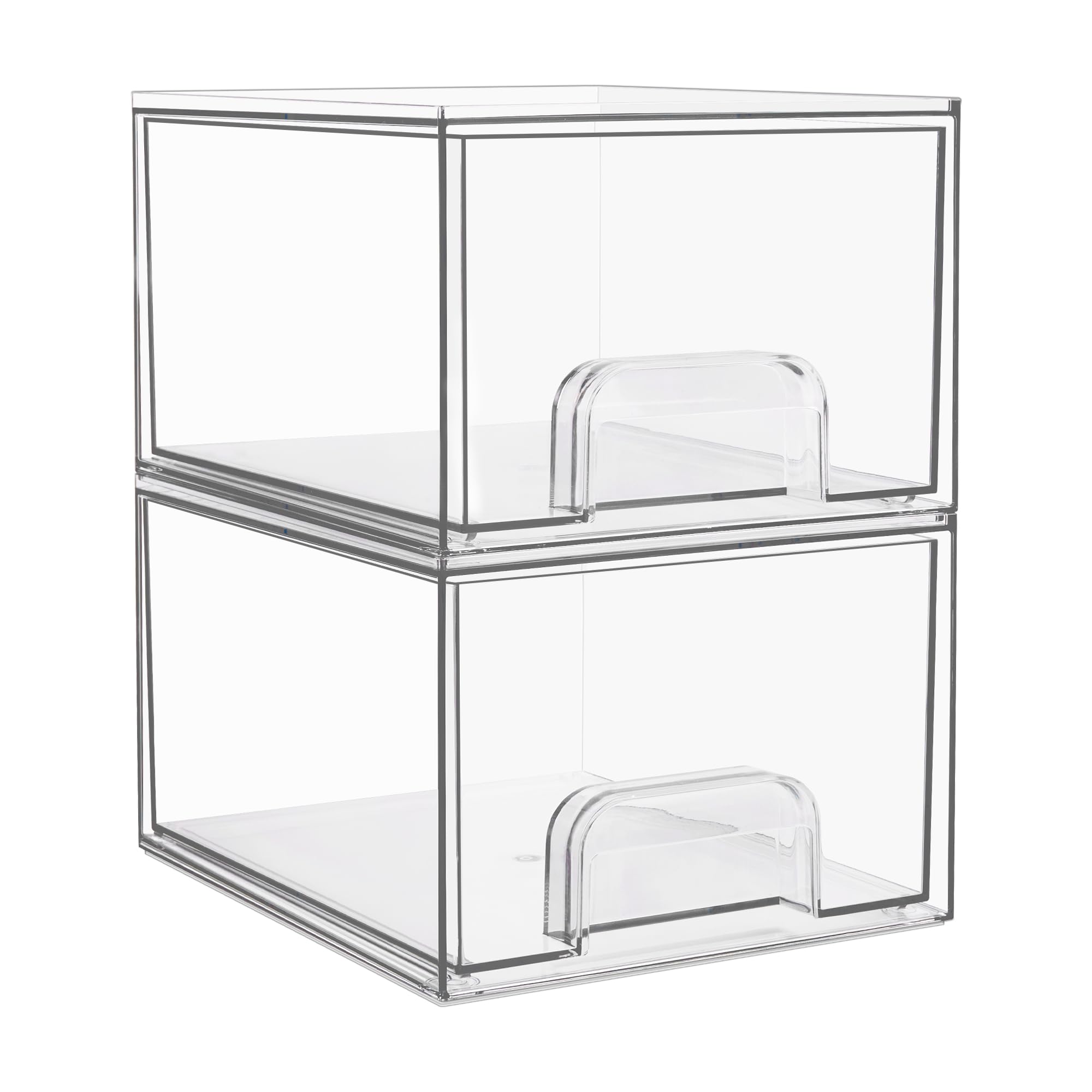 Vtopmart 2 Pack Clear Stackable Storage Drawers, 4.4'' Tall Acrylic Bathroom Makeup Organizer,Plastic Storage Bins For Vanity, U