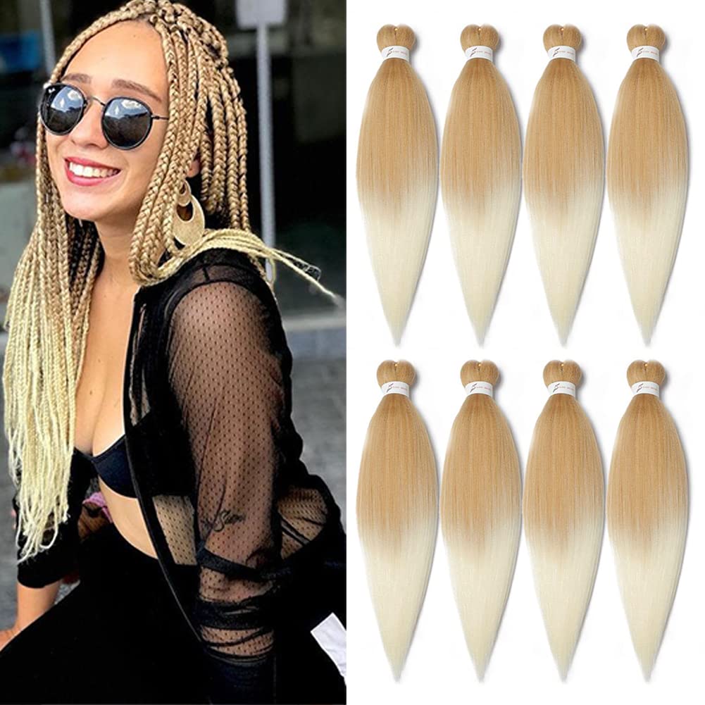 8 Packs Pre Stretched Braiding Hair, 24 Inch Braiding Hair Pre Stretched Yaki Texture, Hot Water Setting, Easy To Install Profes
